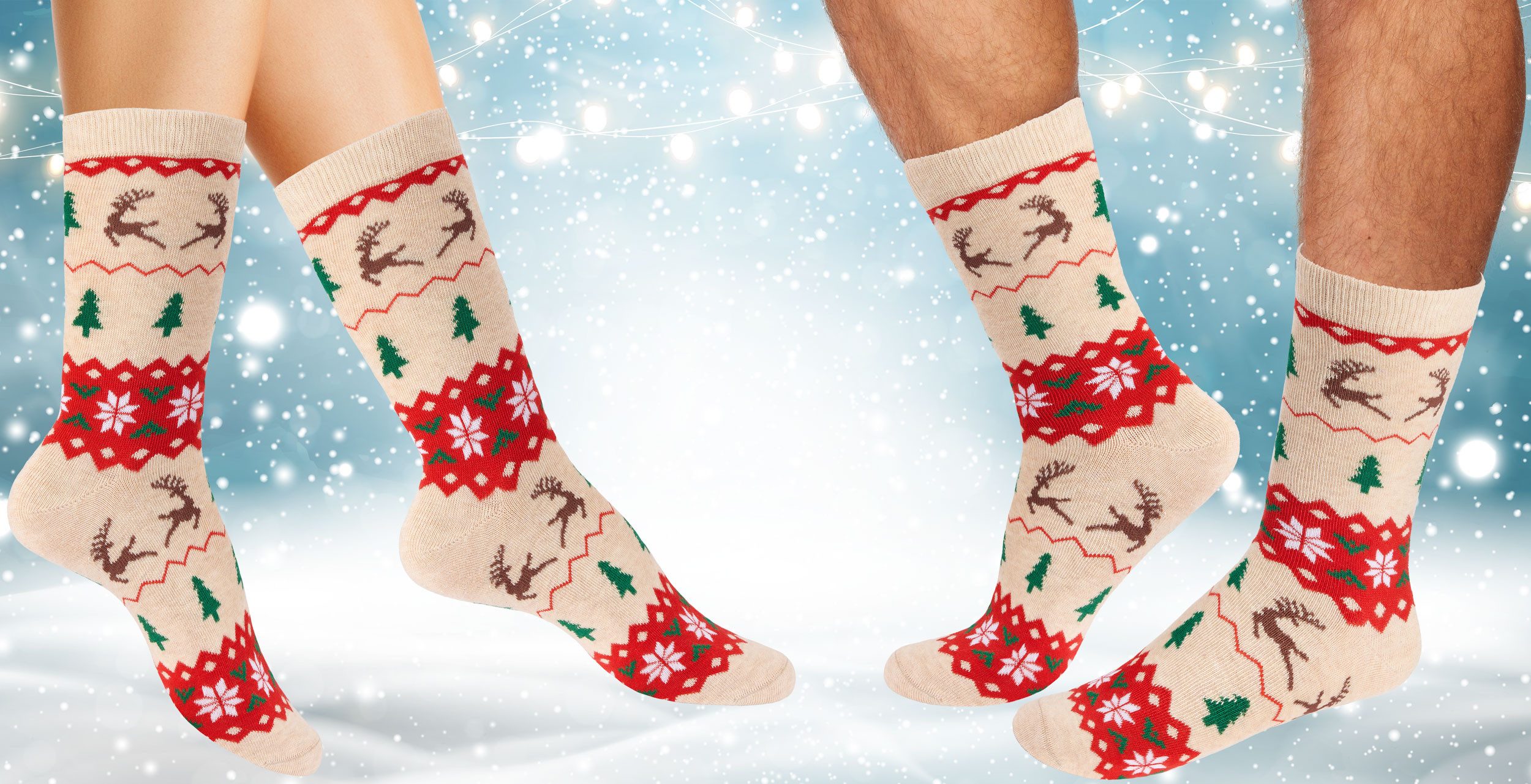 BRUBAKER Socken Weihnachtssocken für Damen und Herren - Weihnachtsmuster Beige (Weihnachtsmotiv, 1-Paar, Lustige Freizeitsocken) Baumwolle Socken Weihnachten - Unisex Baumwollsocken