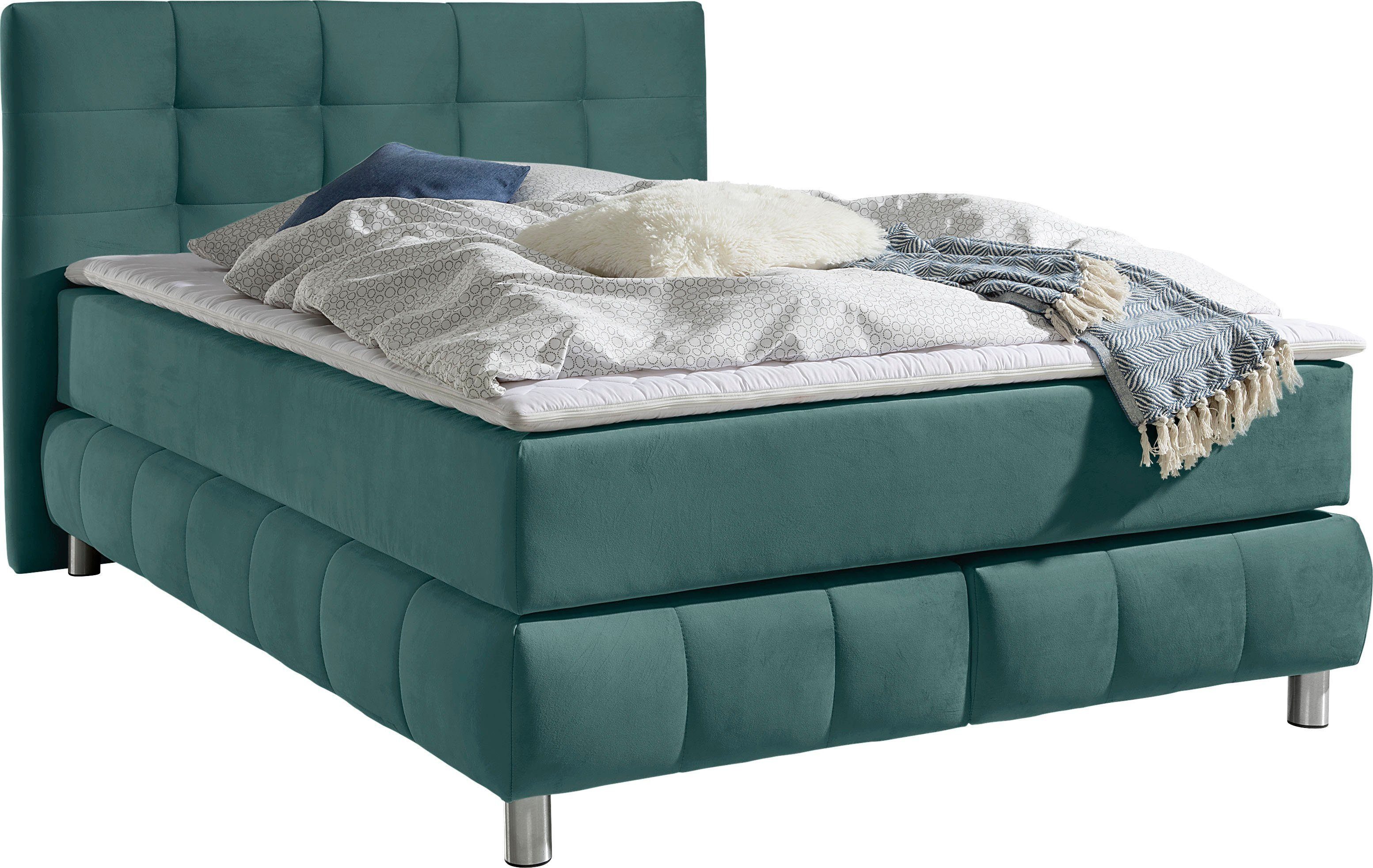 Home affaire Boxspringbett Salo XXL, in Samtoptik oder Struktur, 6 Breiten in Überlänge 220cm, 4 Härtegrade