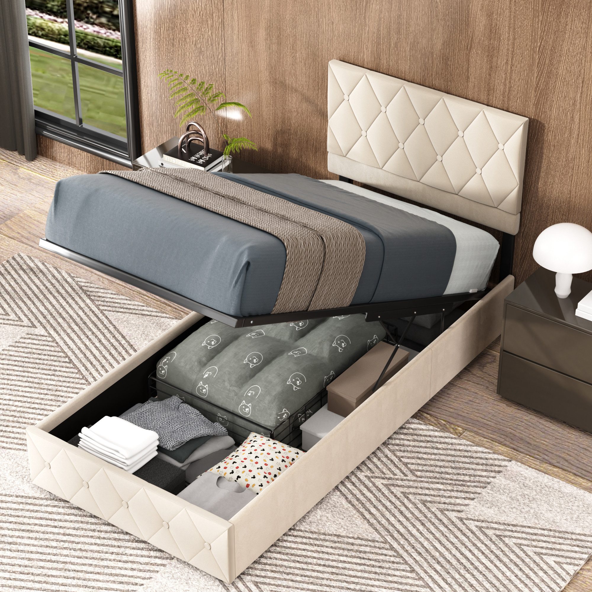 OKWISH Polsterbett Funktionsbett Stauraumbett (90x200 cm günstig online kaufen