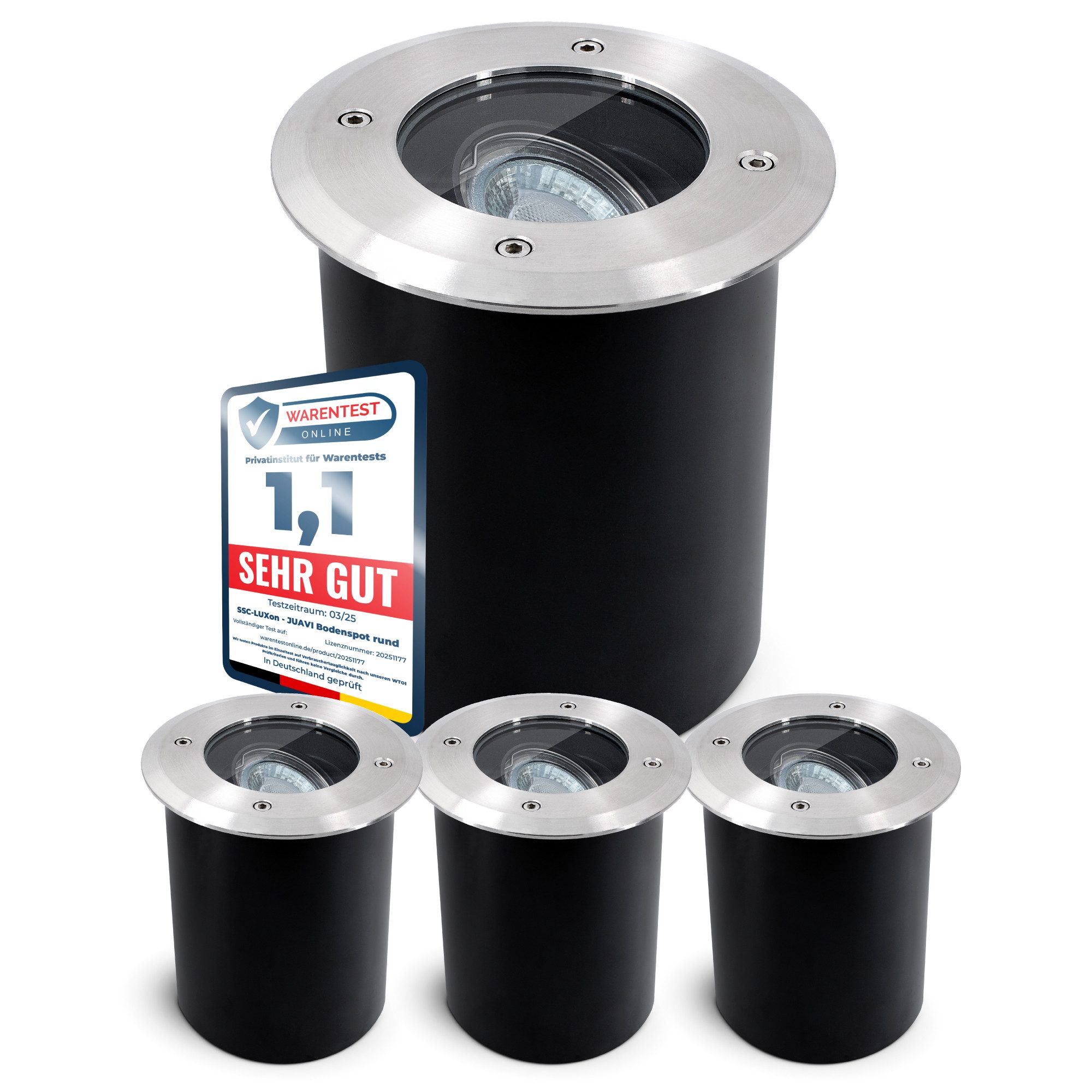 SSC-LUXon LED Gartenstrahler Bodeneinbaustrahler JUAVI rund & schwenkbar in Edelstahl gebuerstet, Warmweiß