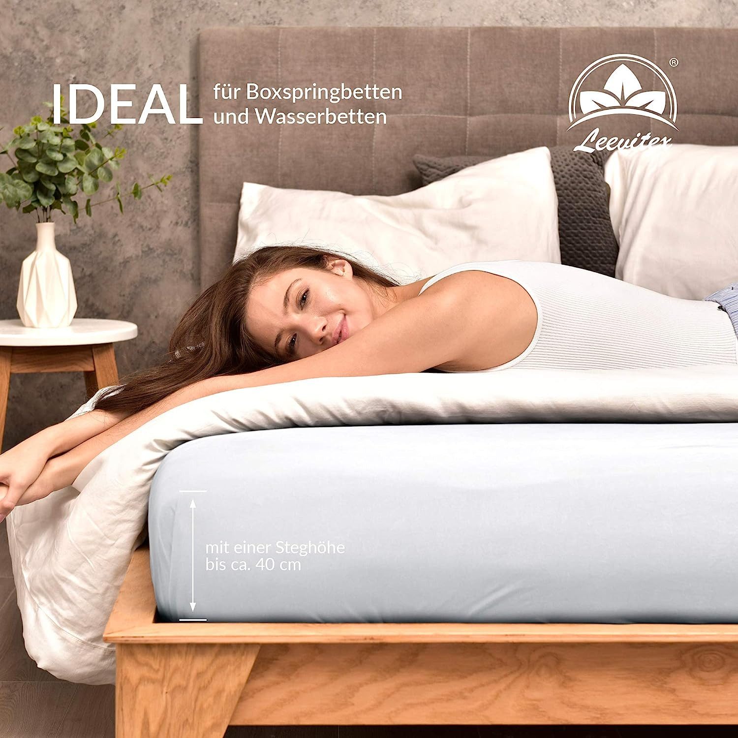 leevitex® Spannbettlaken 180x200 cm - 200x220 cm, Stoffgewicht 170 g/m², 40 cm Steghöhe, Jersey, Gummizug: rundum, (1 Stück), verschiedene Farben, OEKO-TEX® STA – Bild 4 von 5