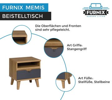 Furnix Beistelltisch MEMIS Nachttisch mit Schublade & Ablage Eiche/Weiß+Graphit, B45 x H48 x T40 cm