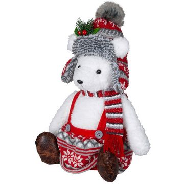Christmas Paradise Weihnachtsfigur Eisbär 35cm sitzend (Dekofiguren, 2 St., im Set), Deko Bär Pärchen, 2 Designs Mann und Frau, Weihnachtsdeko Rot-Grau