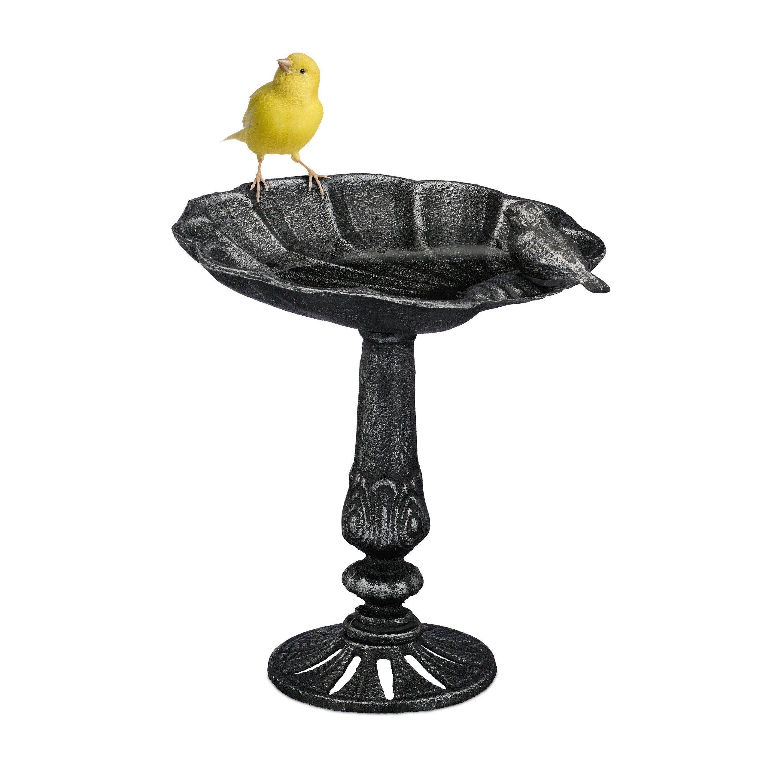 relaxdays Vogeltränke stehend aus Gusseise, Silber