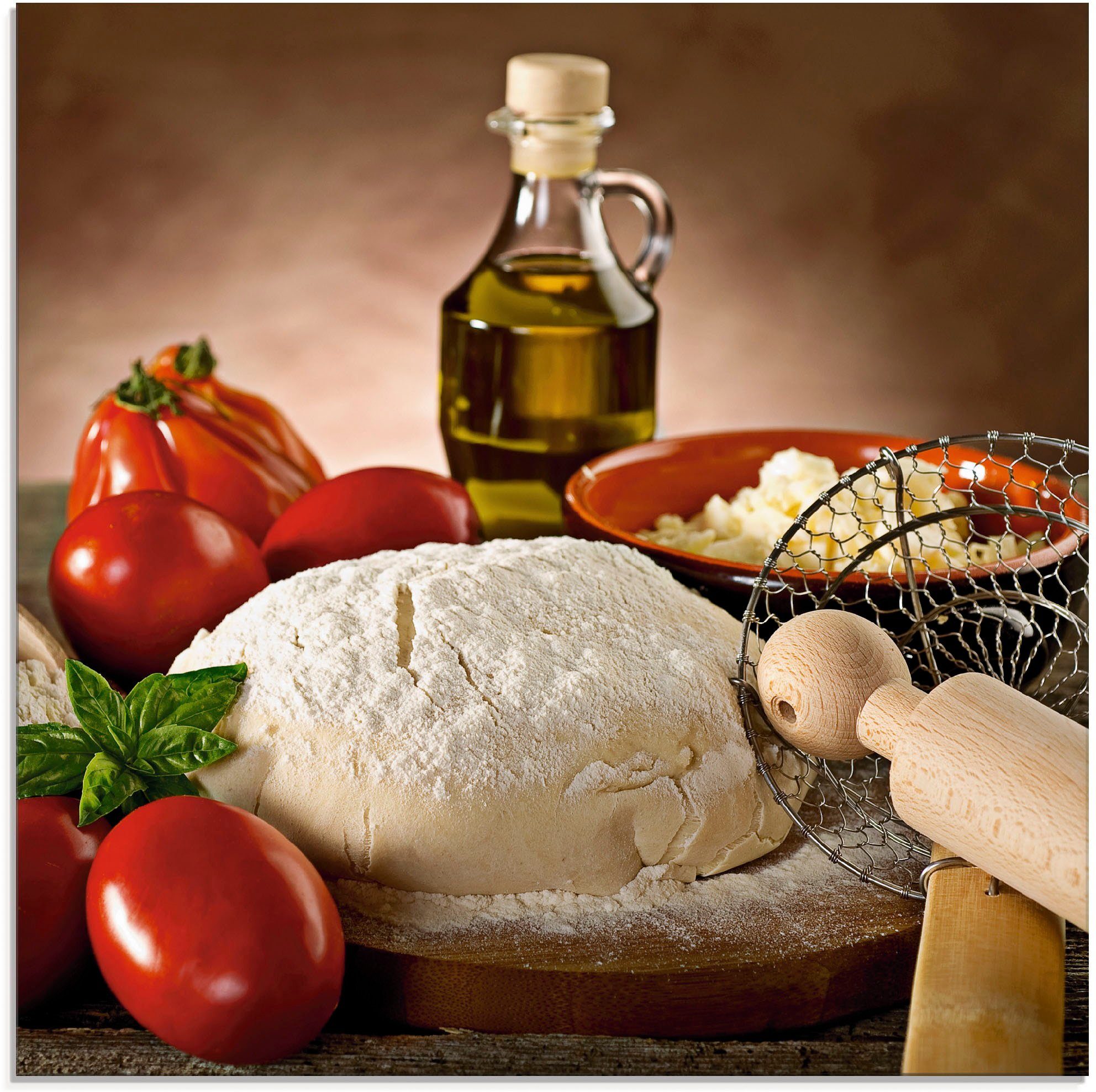 Artland Glasbild Teig für Pizza, Lebensmittel (1 St), in verschiedenen Größen