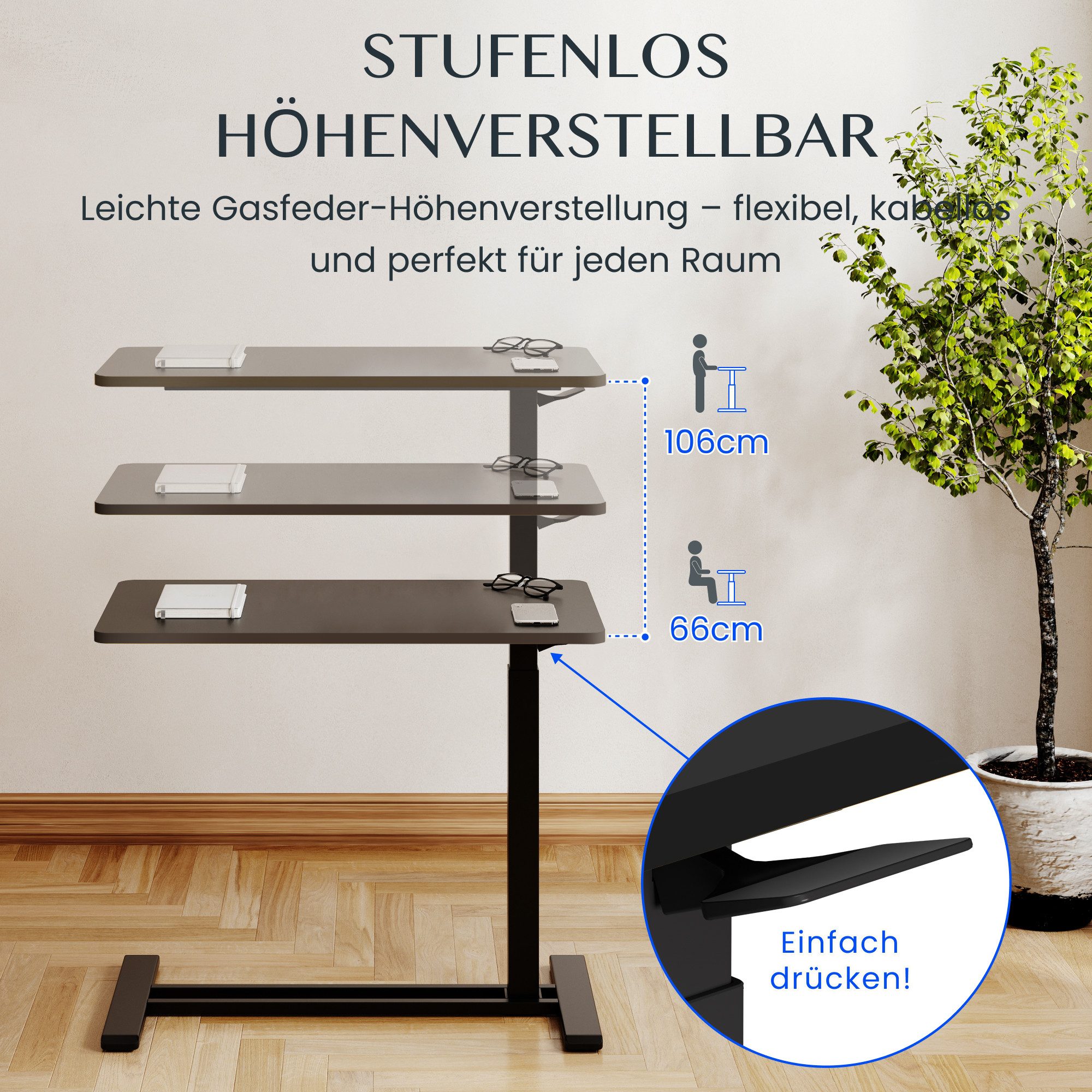FLEXISPOT Beistelltisch Höhenverstellbar Betttisch, Laptoptisch (C-Form, ideal für Sofa, Bett & Lesestunden), mit stufenloser Höhenverstellung, 360° Rollen & ei – Bild 2 von 5
