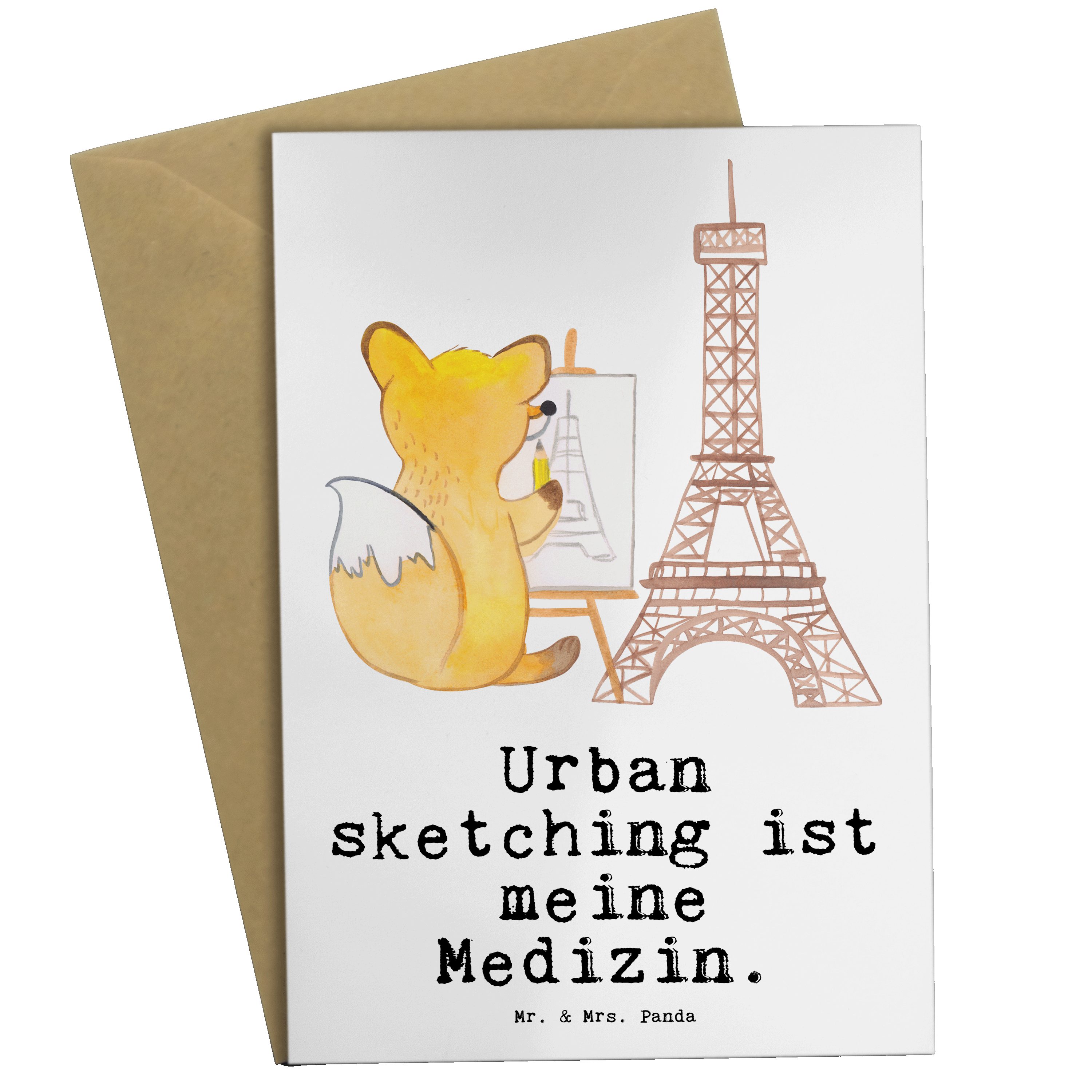 Mr. & Mrs. Glückwunschkarte, Fuchs Weiß - Grußkarte Urban Ho Geschenk, - sketching Panda Medizin