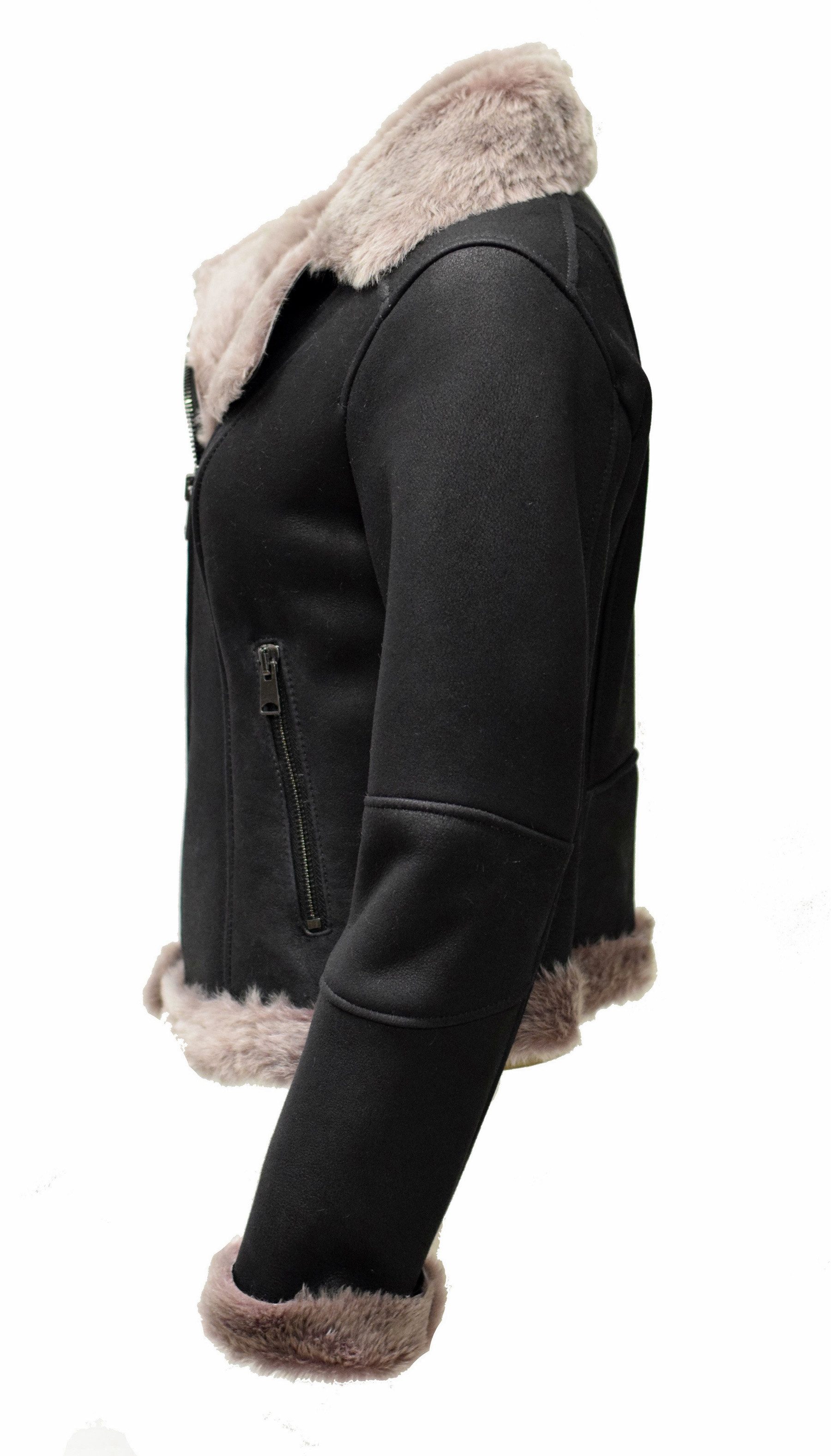 Zimmert Leather Lederjacke Cherry Lammfelljacke kurz, Schwarz Rosé Motojack günstig online kaufen