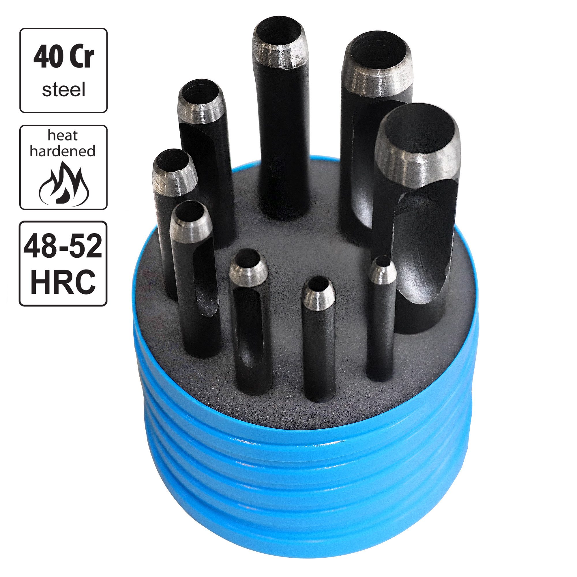 S&R Lochzange Locheisen-Set 3-14 mm in Dose, Lochstanzer Stanzer, Set 9-tlg., 3mm - 4mm - 5mm - 6mm - 7mm - 8mm - 10mm - 12mm - 14 mm, Locheisensatz Formlocheisen