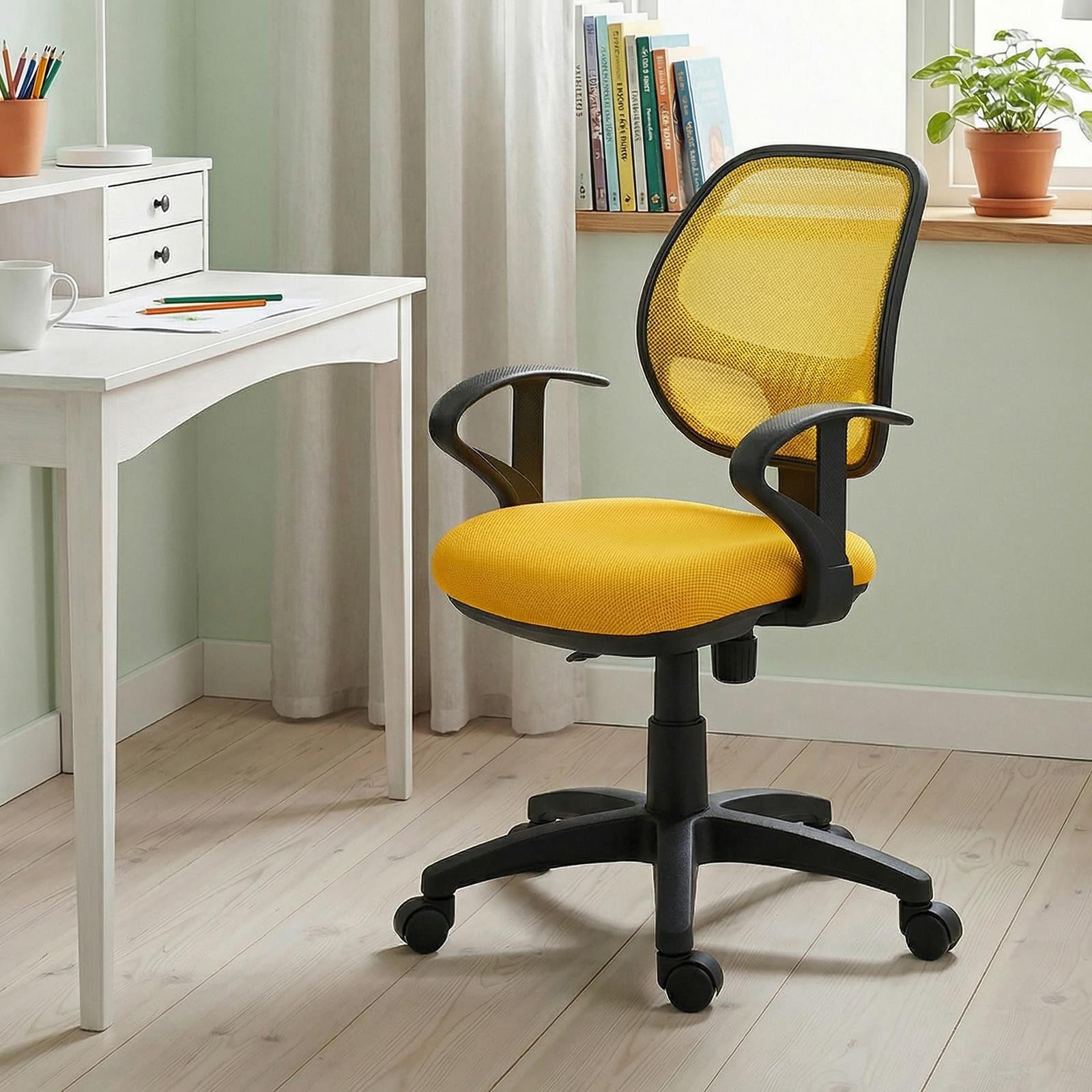 IDIMEX Schreibtischstuhl COOL, für Kinder ergonomisch und höhenverstellbar mit Armlehnen Gelb