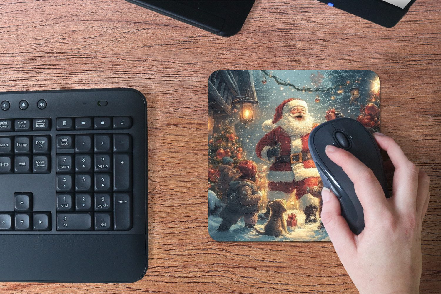 MuchoWow Mauspad Weihnachtsstimmung - Schnee - Farbenfroh (1-St), Mousepad, Schreibtisch Zubehör, Deko, 20x20 cm