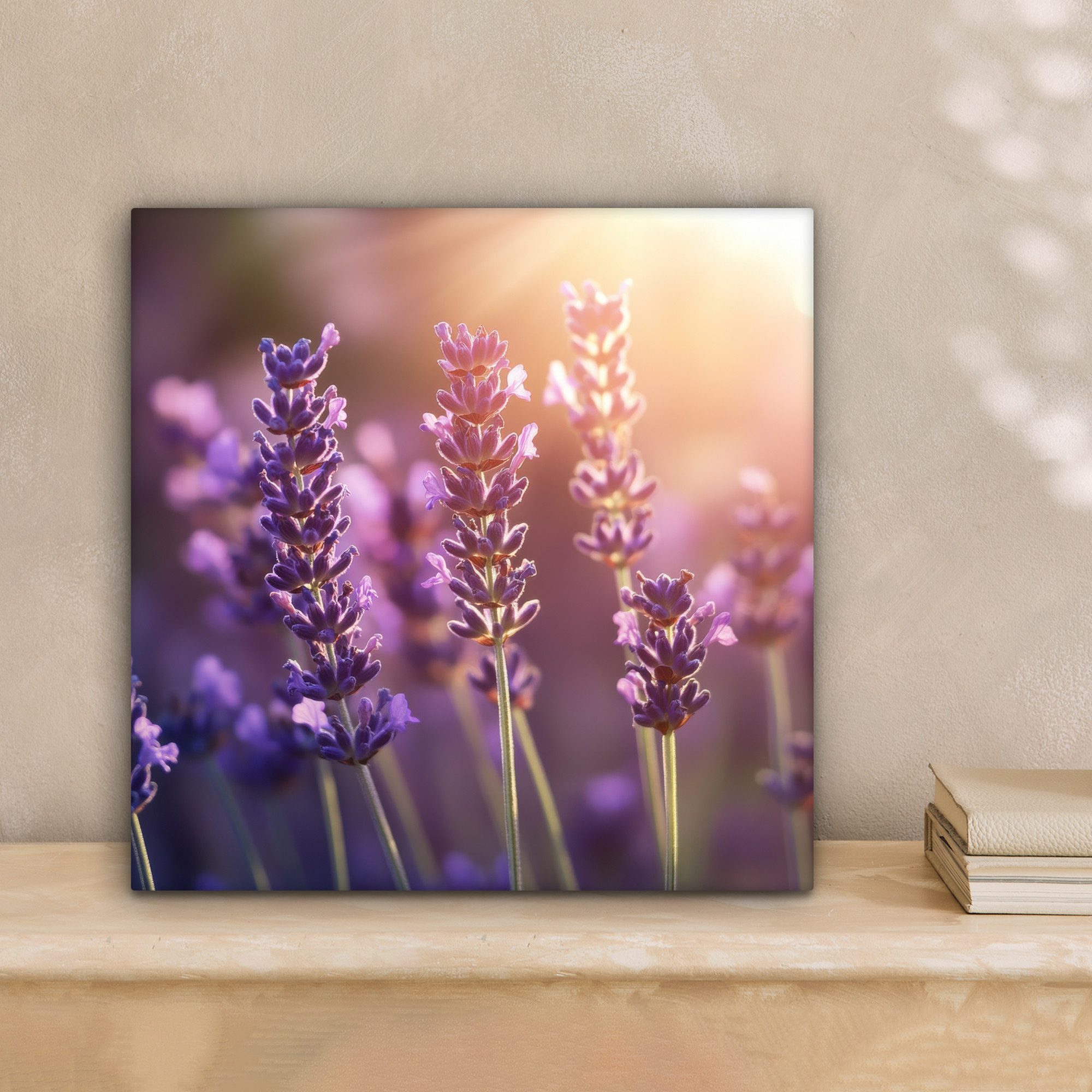 OneMillionCanvasses® Leinwandbild Lavendelblüten - Lila - Sonnenlicht, Fotodruck (1 St), Wandbild, Deko Schlafzimmer Wohnzimmer Flur 20x20 cm