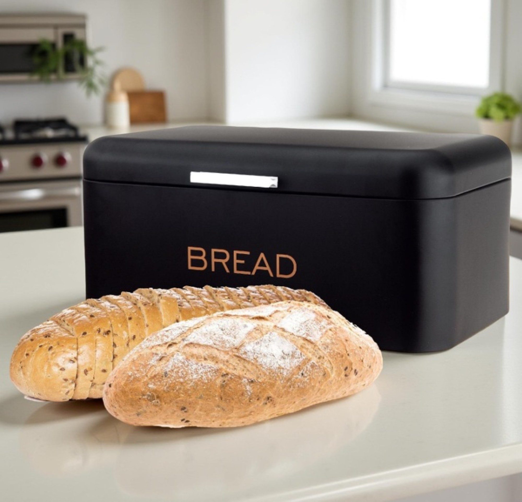 Cheffinger Brotkasten mit Deckel aus hochwertigem Metall-Edelstahl 34 x 18 x 20 cm – Bild 4 von 4