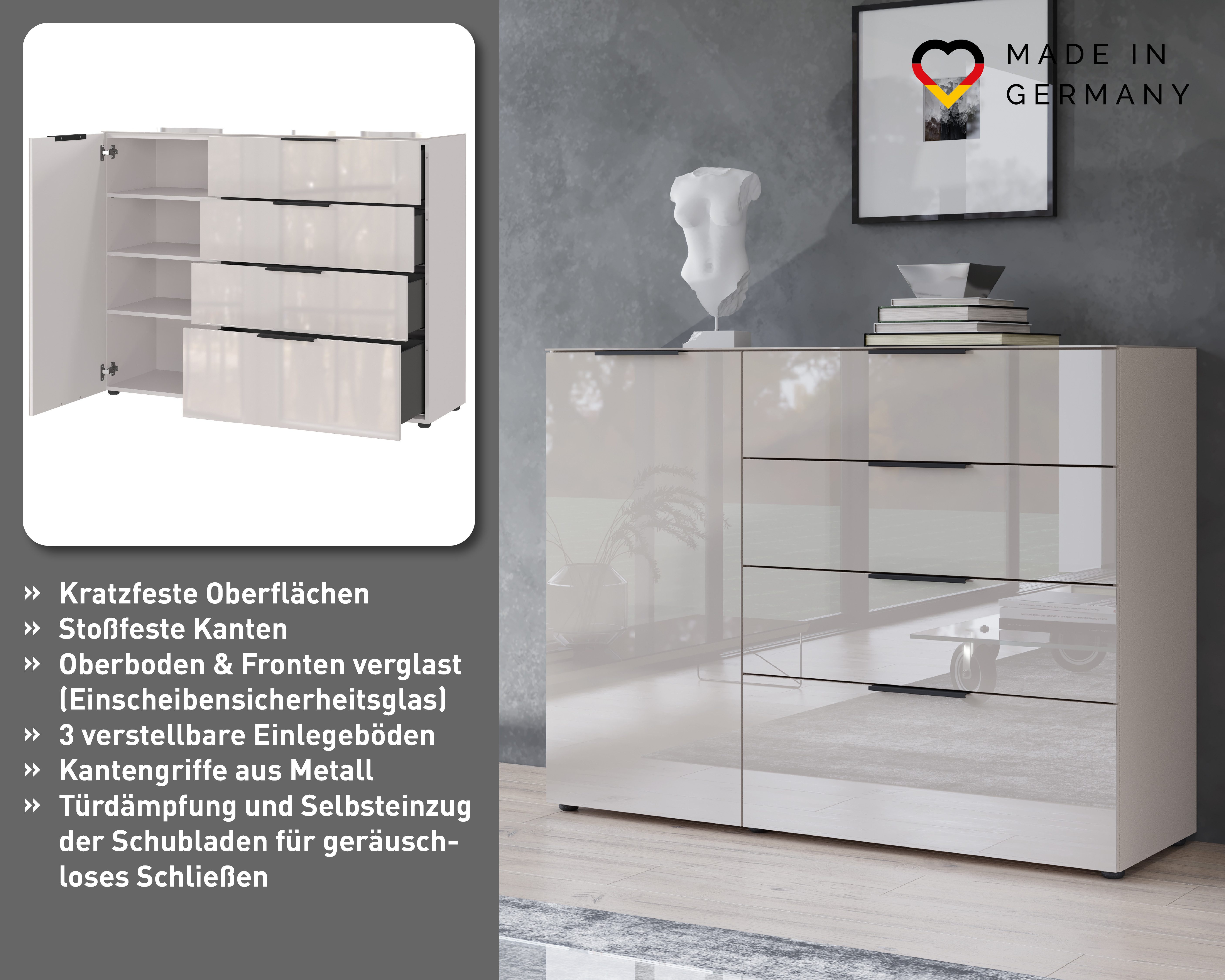GERMANIA Sideboard Oakland mit Glasauflage, Breite: 134 oder 184 cm, Soft-close, verstellb. Böden, Made in Germany