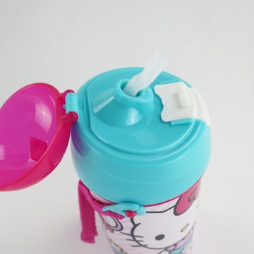 Hello Kitty Trinkflasche Hello Kitty Kinder Wasserflasche, Flasche mit integriertem Trinkhalm und Tragegurt 500 ml