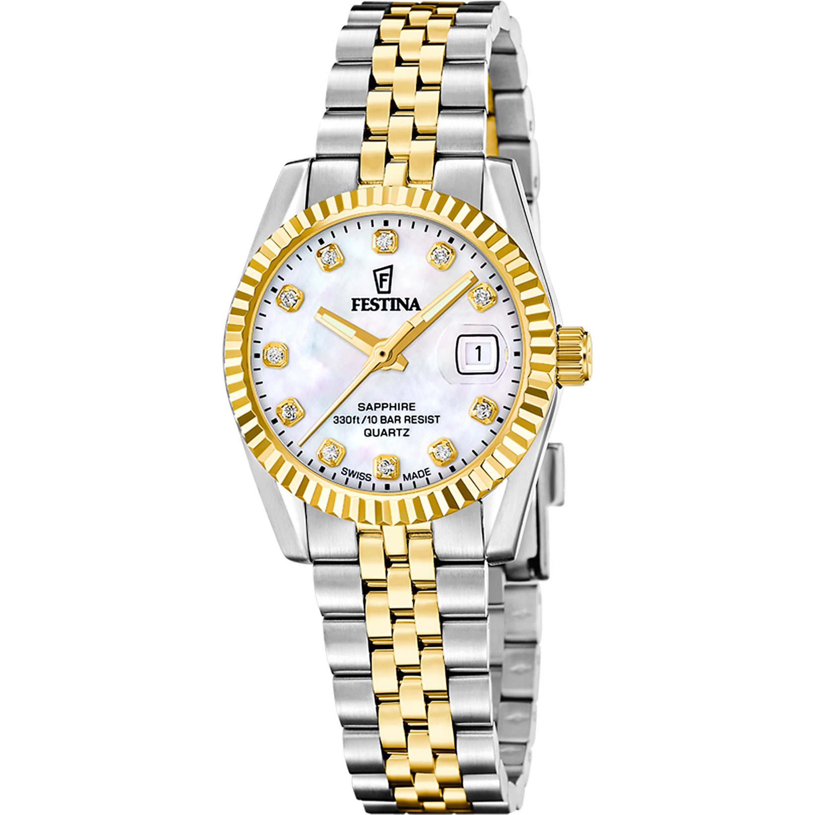 Festina Quarzuhr Classic Steel F20088_1, Armbanduhr, Damenuhr, Swiss Made, Edelstahlarmband, analog, Tag