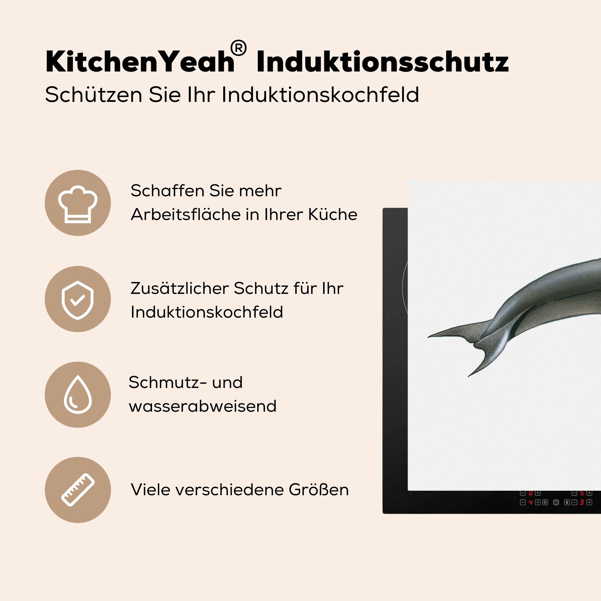 küche, Herdblende-/Abdeckplatte tlg), für - Vinyl, Weiß, Schutz (1 Delfin die cm, MuchoWow Ceranfeldabdeckung 81x52 Induktionskochfeld