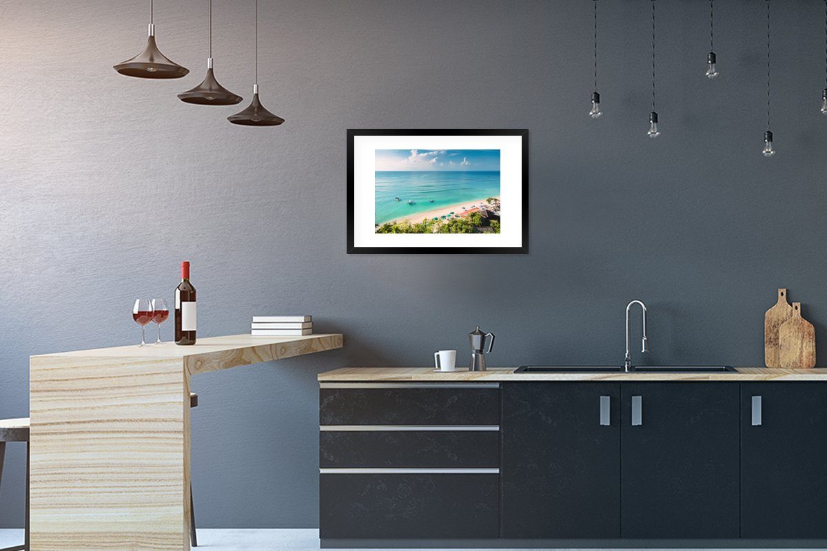 MuchoWow Poster Boot - Kunstdruck, Bali, St), Poster, Rahmen, Meer (1 Schwarzem Strand - Gerahmtes - Bilderrahmen mit