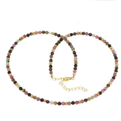 Bella Carina Perlenkette Kette mit Turmalin Perlen facettiert 3,5 mm, Verschluss 925 Silber vergoldet, mit Turmalin