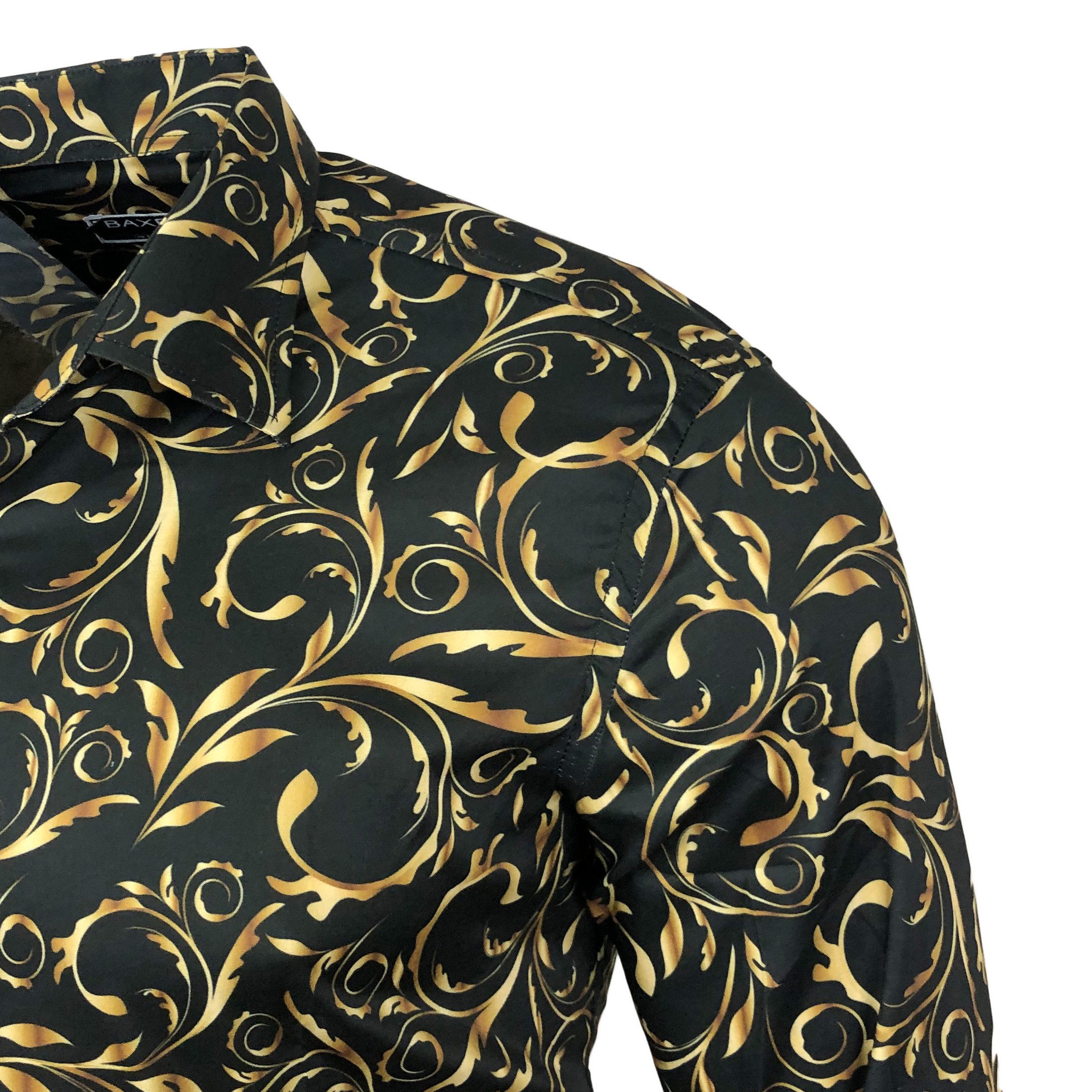 Baxboy Langarmhemd Baxboy Herren Hemd Freizeitshemd Langarm Blumen Casual Shirt