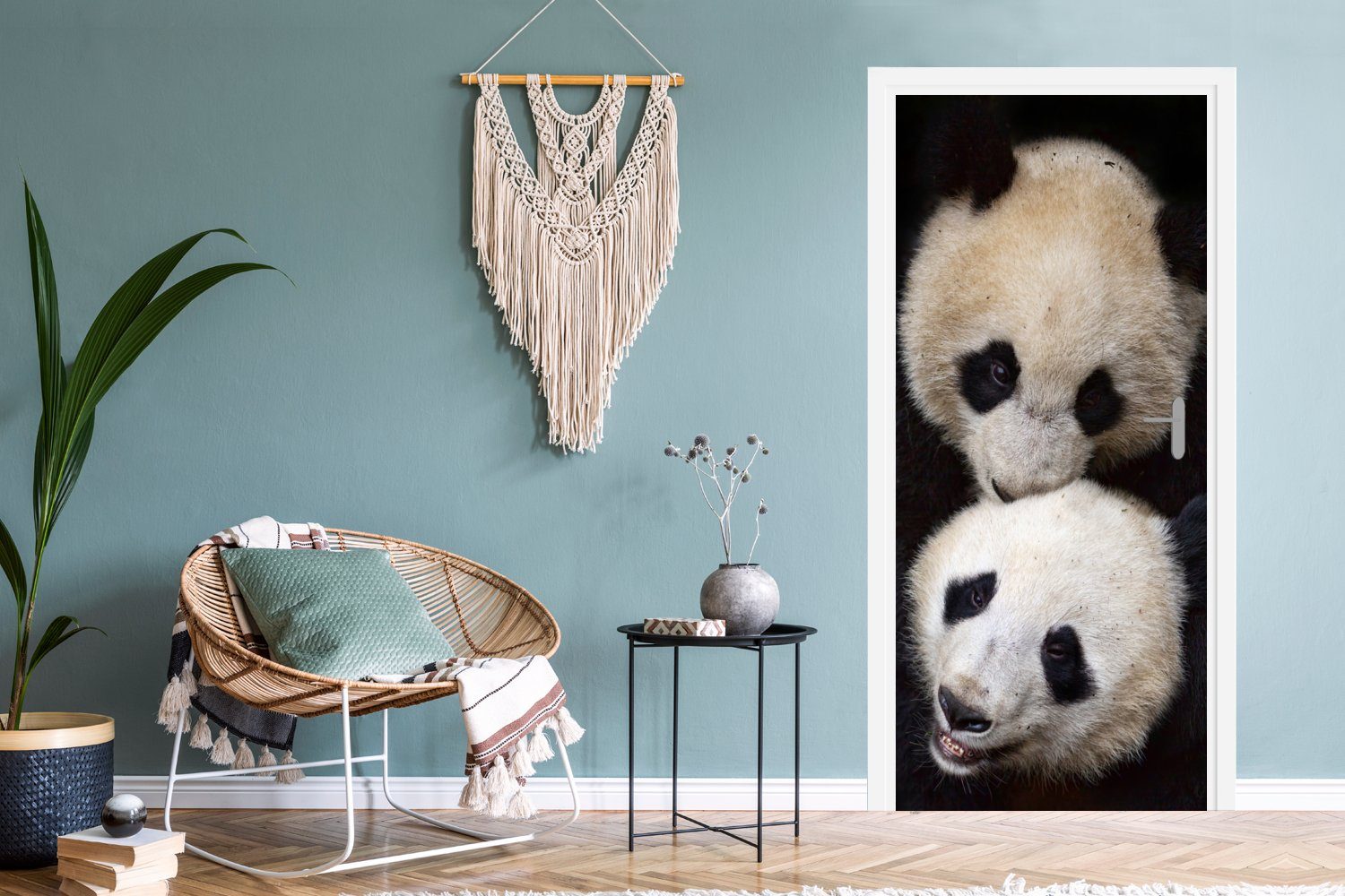MuchoWow Türtapete Panda - Tür, (1 Matt, für Fototapete Tierfreunde - St), cm 75x205 Türaufkleber, Schwarz, bedruckt