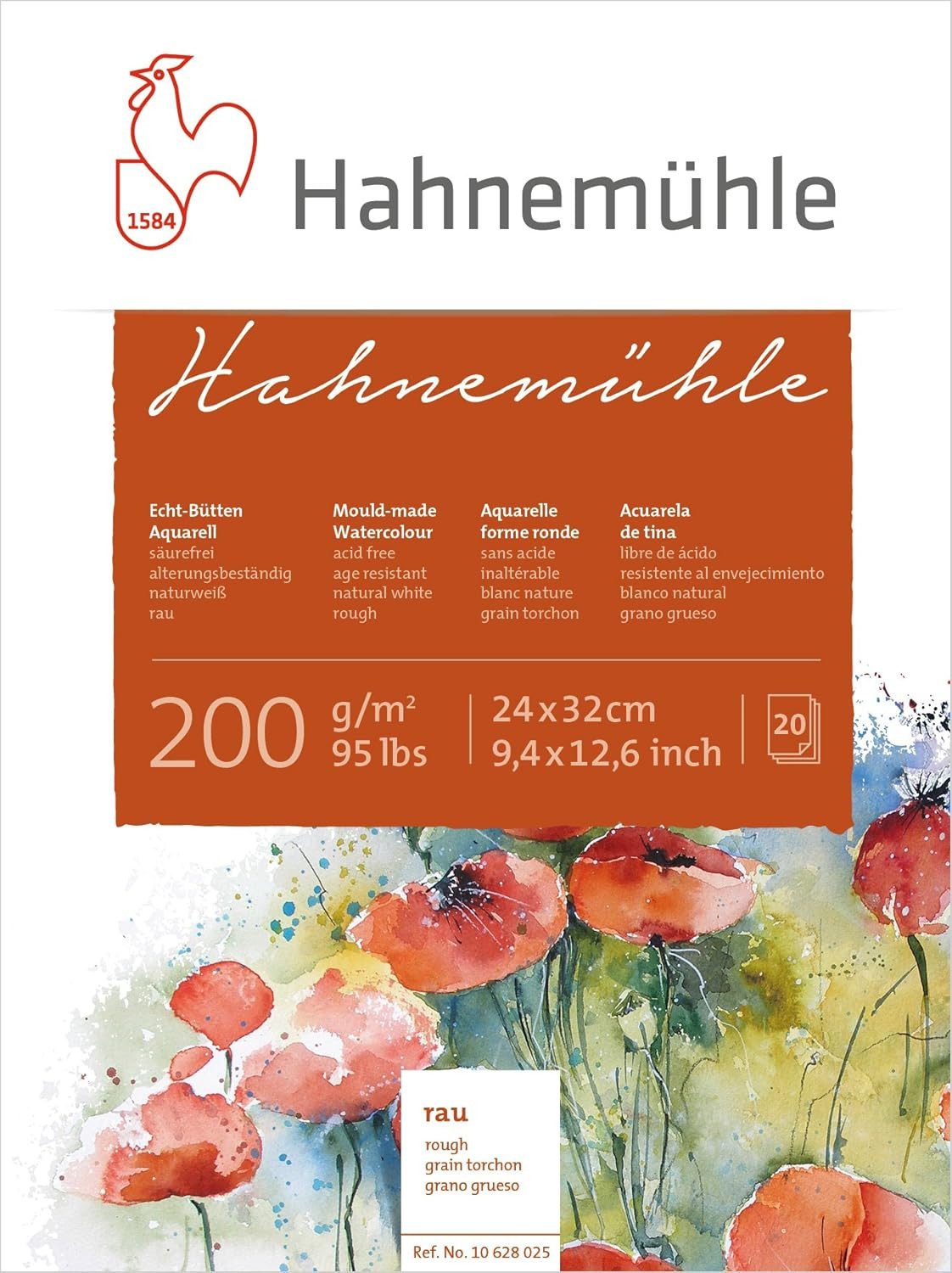Hahnemühle Aquarellblock Hahnemühle Echt Bütten Aquarell, 24x32cm, 200g/m², 20 Blatt, Rau