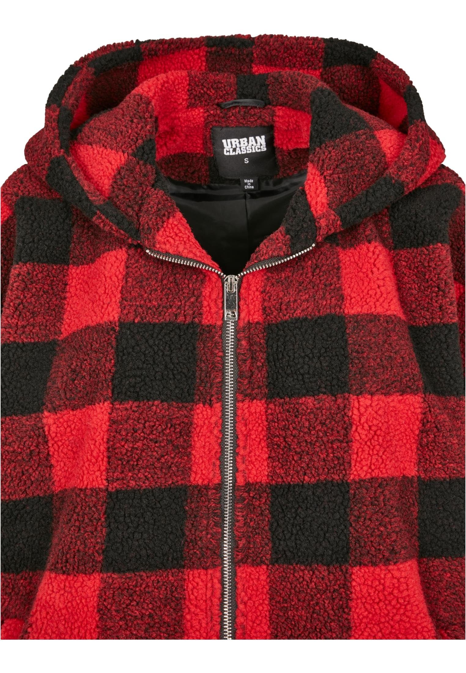 Ladies Damen Sherpa Winterjacke (1-St) Oversized CLASSICS Hooded Check firered/black Jacket URBAN