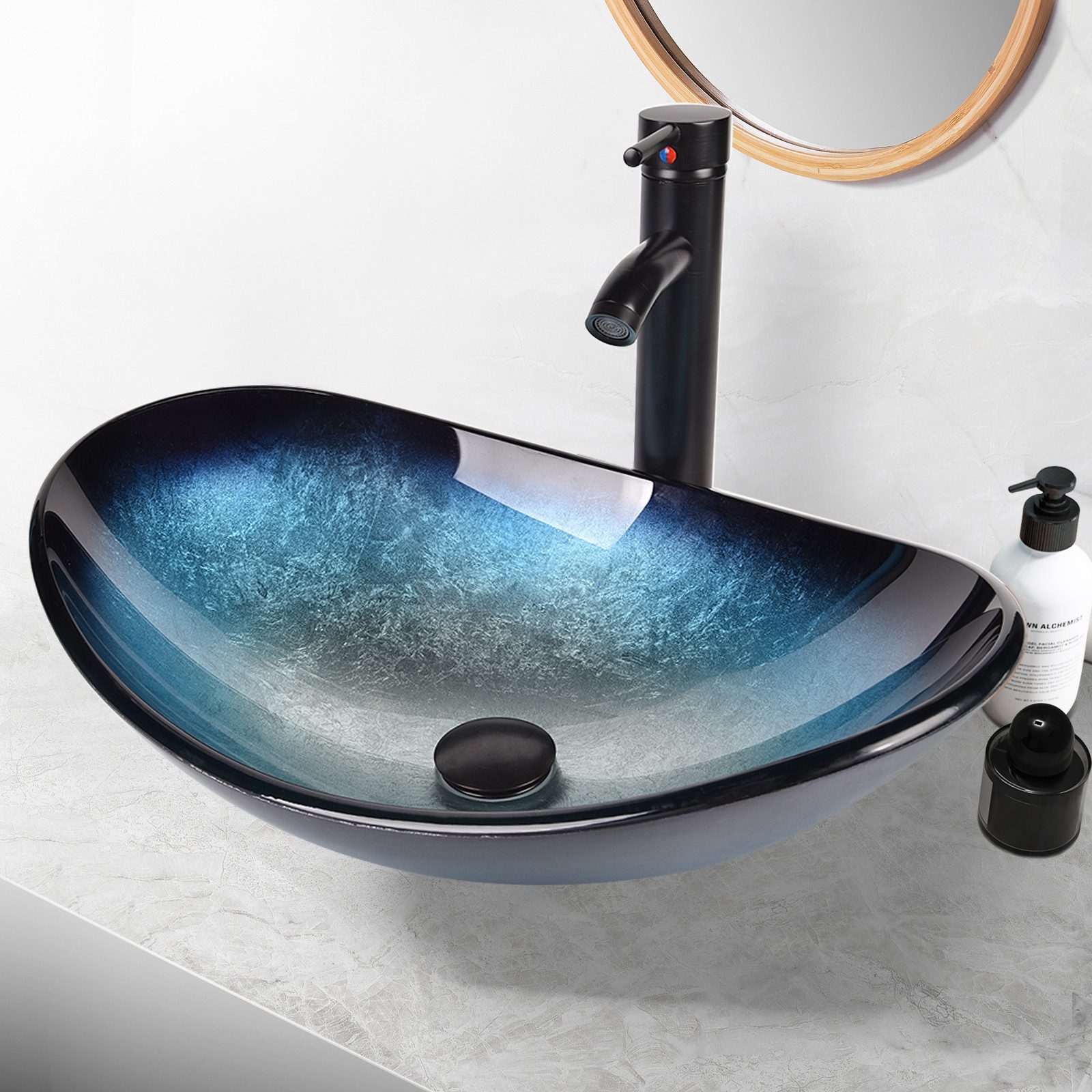 Puluomis Aufsatzwaschbecken Waschbecken Set mit Wasserhahn günstig online kaufen