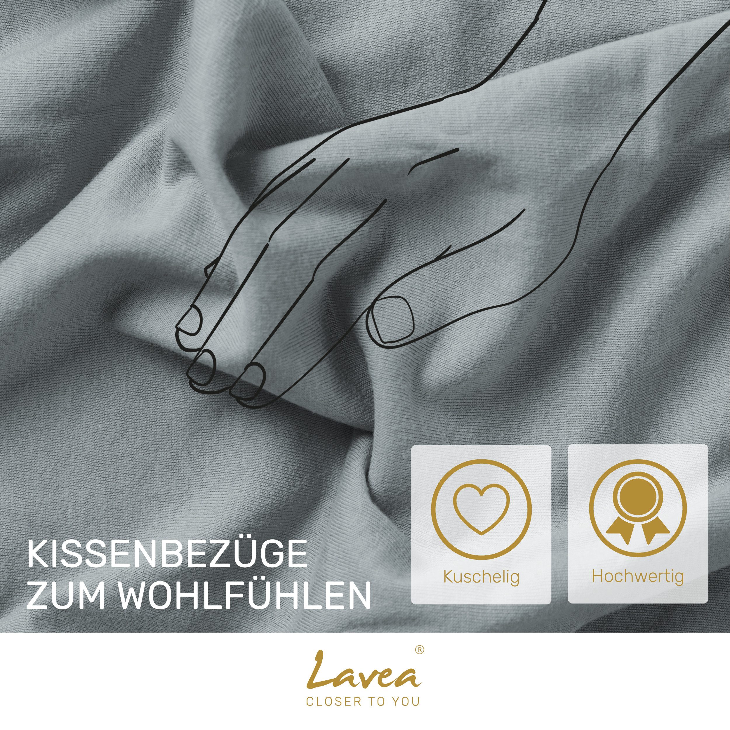 Lavea Kissenbezug 2er Set Kissenhülle Jersey, 100% Baumwolle, Kissenbezüge, (2 Stück), allergikerfreundlich - sicherer YKK-Reißverschluss - waschbar 60°C – Bild 5 von 5