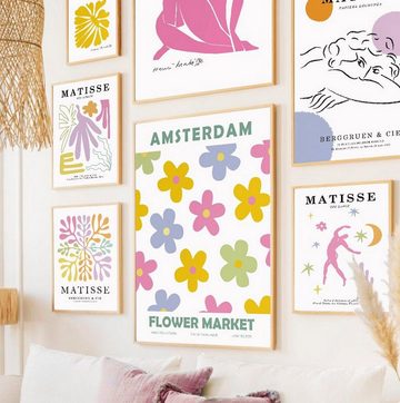 TPFLiving Kunstdruck (OHNE RAHMEN) Poster - Leinwand - Wandbild, Henri Matisse - Blumen - Korallen - Mädchen - (Abstrakte Linien), Farben: Gelb, Pink, Blau, Grün, Violette - Größe 10x15cm
