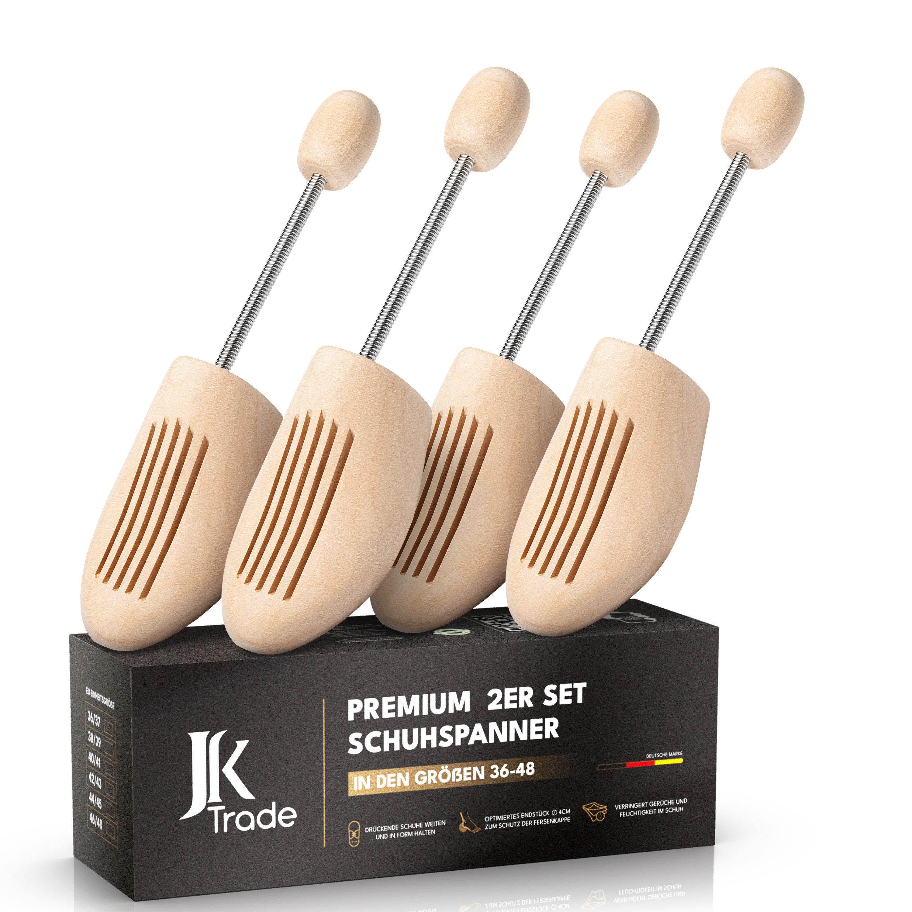 JK Trade Schuhspanner - Premium Schuhdehner Damen & Herren (2 Paar, aus Lotusholz mit Federmechanik), Stiefelspanner, Schuhweiter Set