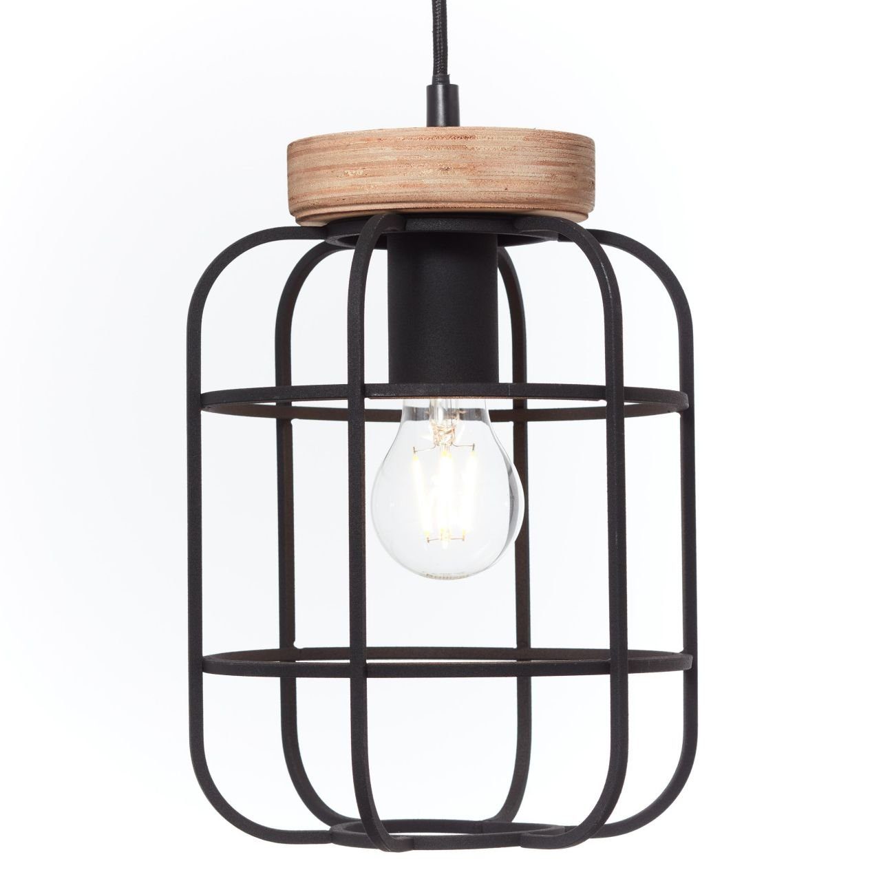 Brilliant Pendelleuchte Gwen, Lampe, Gwen Balken 3flg Pendelleuchte antik Metal korund, holz/schwarz