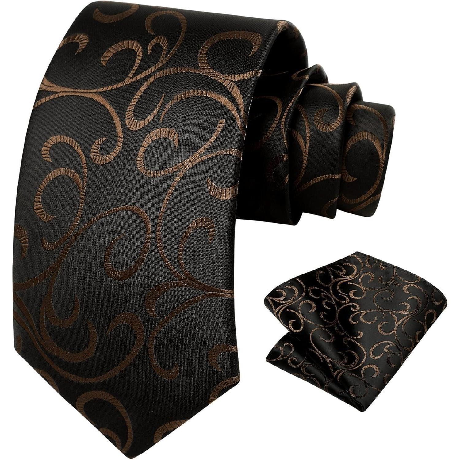 LuxusKollektion Krawatte Krawatte Herren Einstecktuch Paisley Blume Hochzeit Set Schwarz Gold