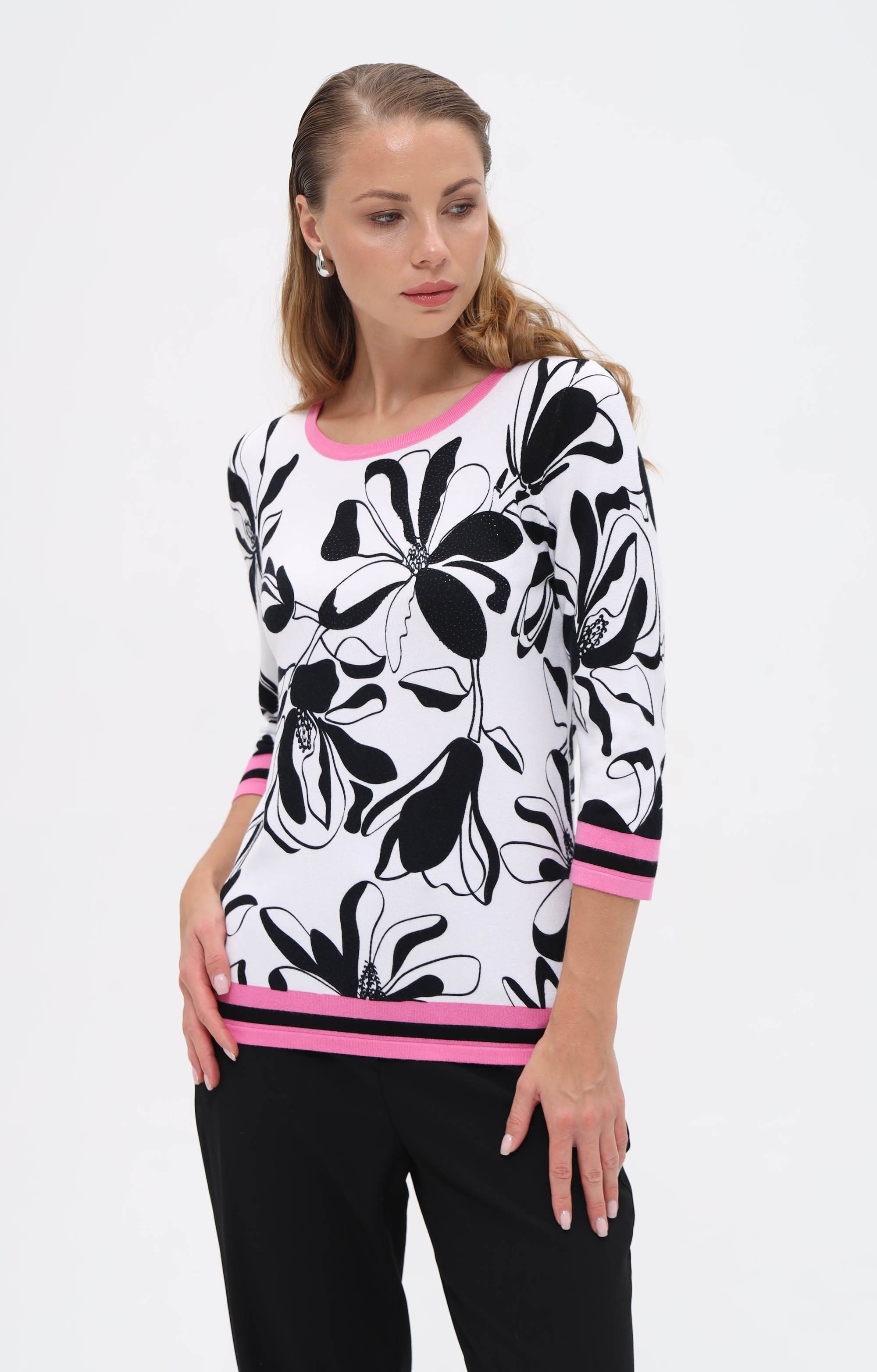 Passioni Strickpullover mit Blumenprint günstig online kaufen