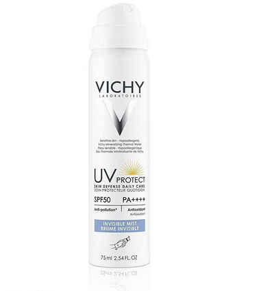 Vichy Gesichts-Reinigungsspray Skin Defense Daily Care Sonnen Schutz Spray UV-Schutz 8 Std 75ml, 1-tlg., Sonnenspray Beauty Kosmetik Spray gegen Sonnenstrahlen