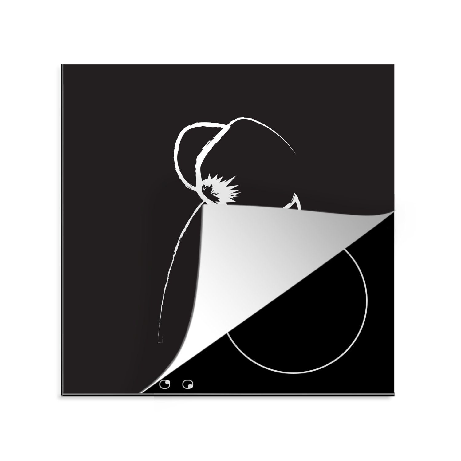 MuchoWow Herdblende-/Abdeckplatte Blume - Strichzeichnung - Schwarz - Weiß, Vinyl, (1 tlg), 78x78 cm, Ceranfeldabdeckung, Arbeitsplatte für küche