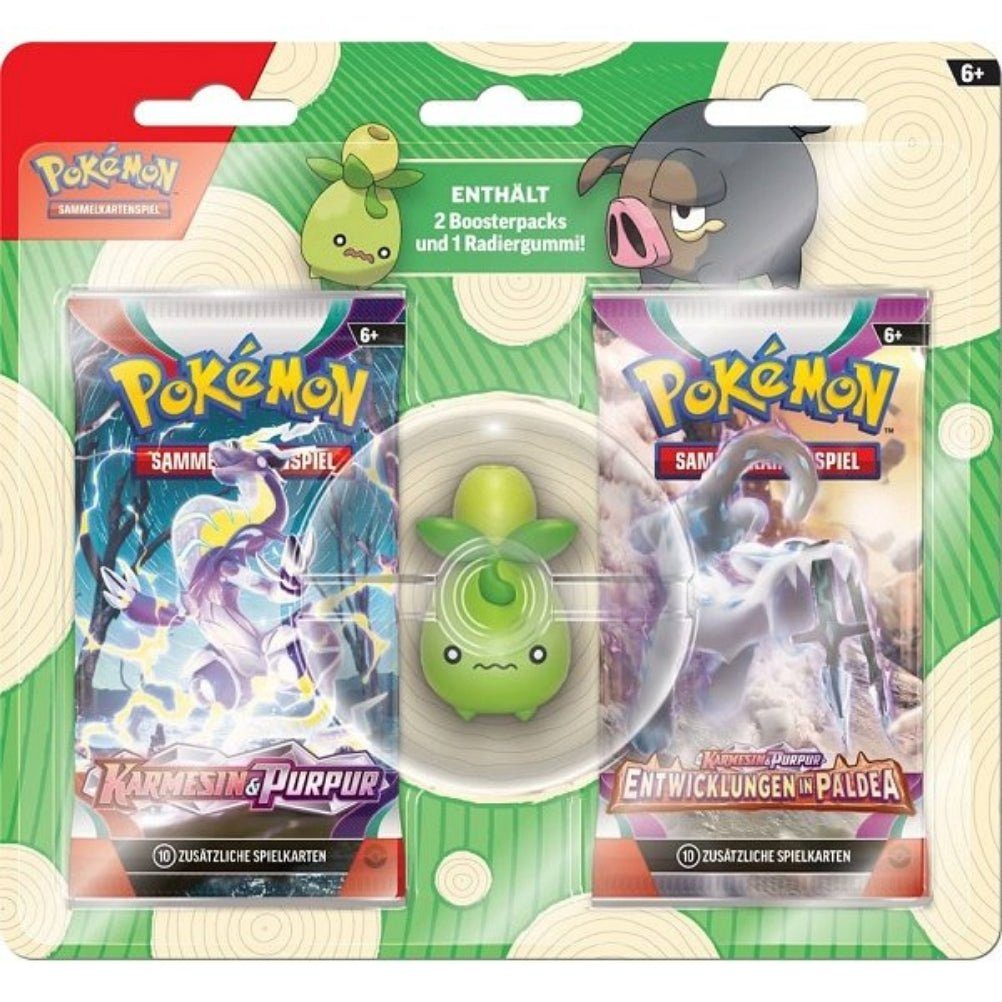 The Pokémon Company International Sammelkarte Pokémon - Olini-Radiergummi zur Einschulung + 2 Booster Packs (deutsc