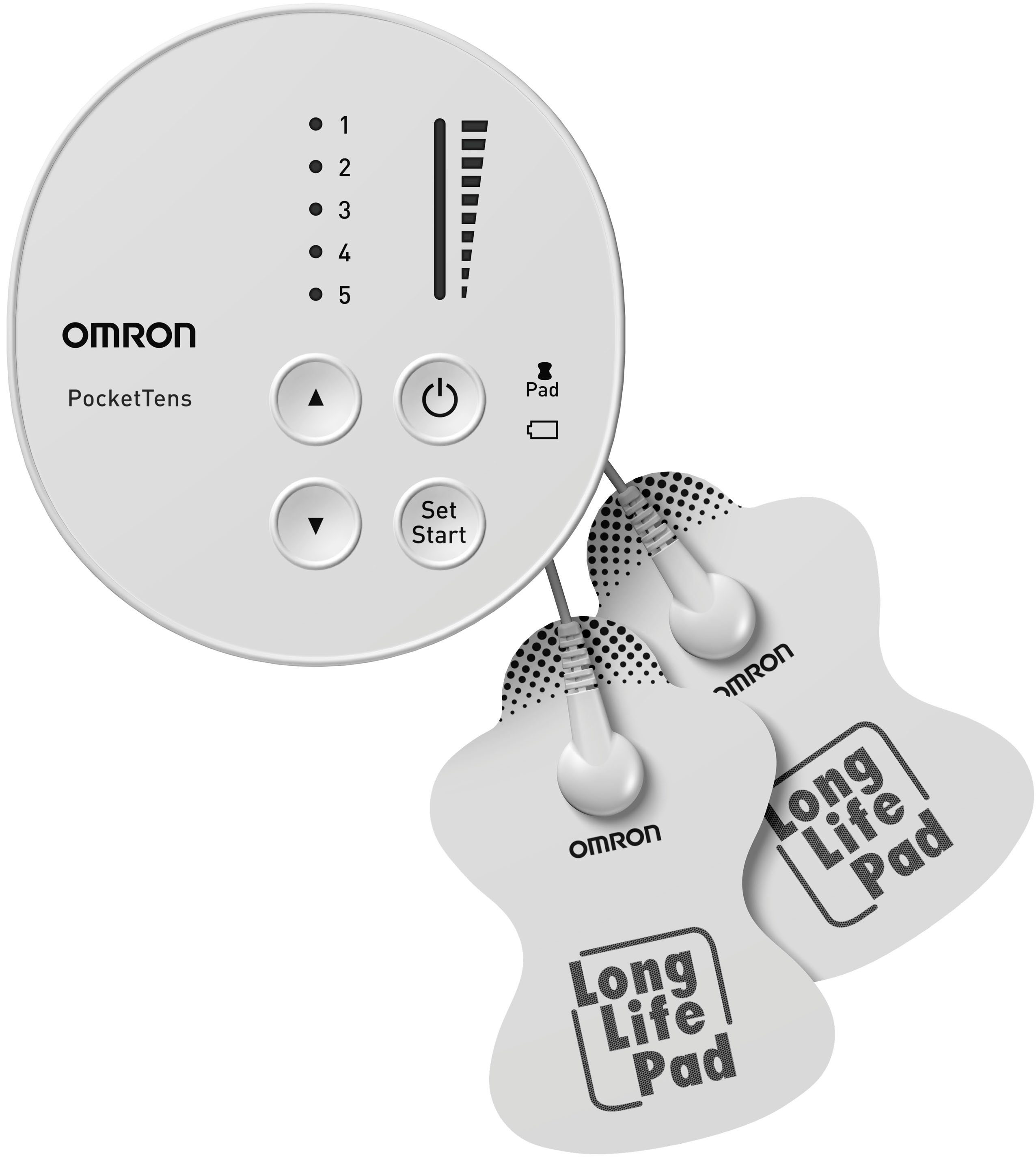 Sport Sportelektronik Omron TENS-Gerät PocketTens, (5-tlg), ein leistungsstarkes, tragbares TENS-Gerät, das in die Handfläche pa