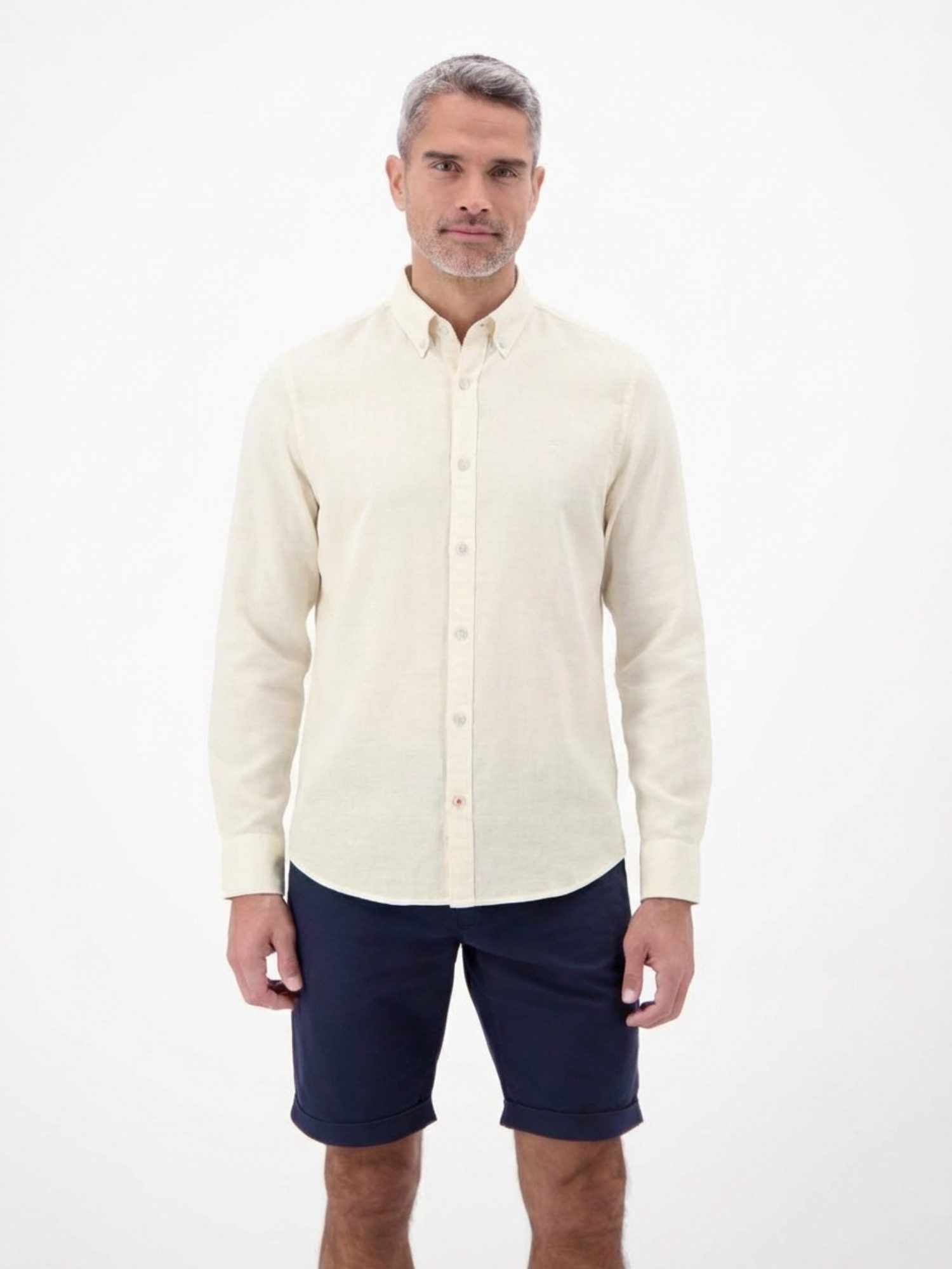 LERROS Langarmhemd Herrenhemd aus Baumwoll-Leinen-Mix Baumwoll‑Leinen Mix, Langarm, krempelbar, ideal für warme Tage