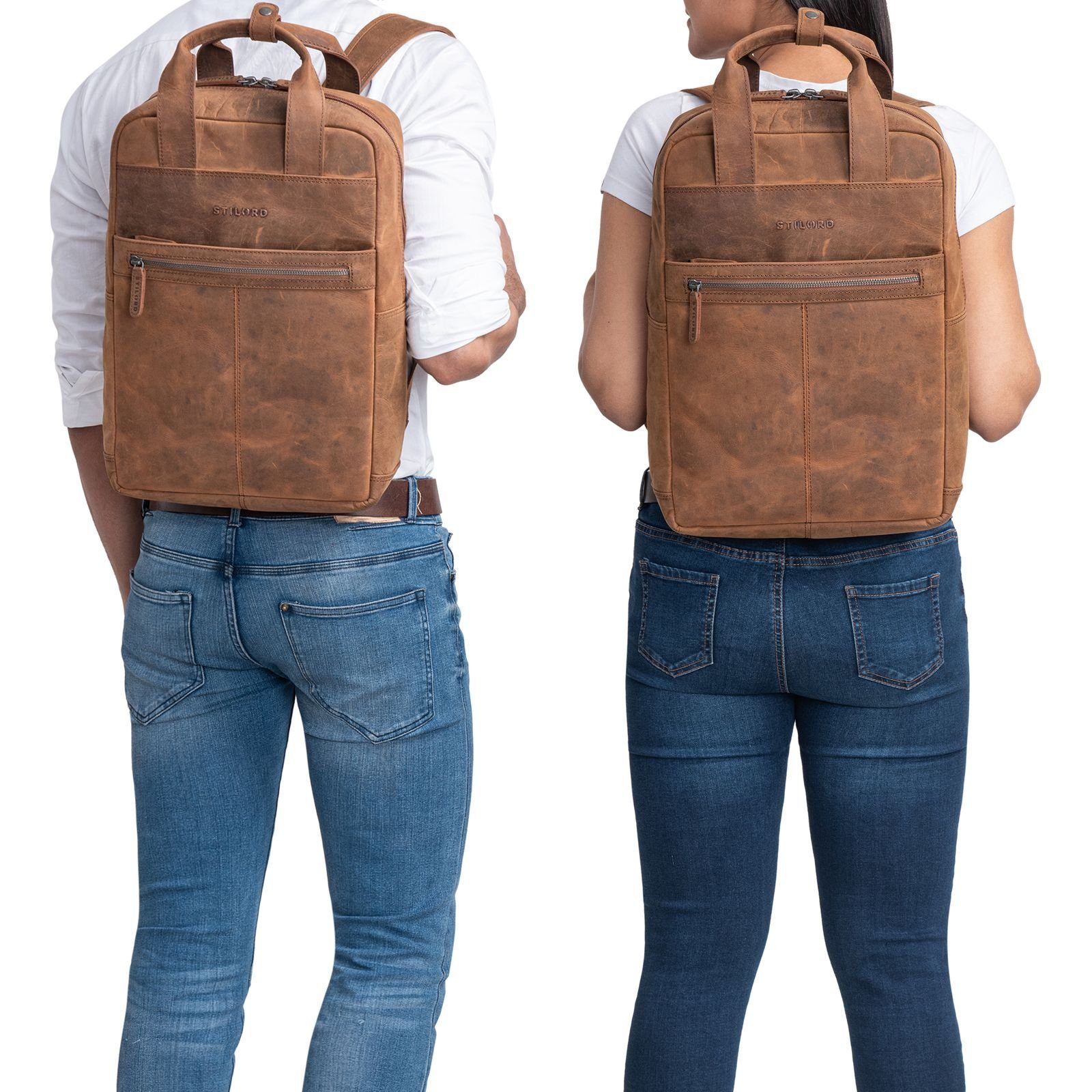 Laptopfach Notebook-Rucksack Rucksack "Bryn" STILORD - tan mit Leder dunkelbraun