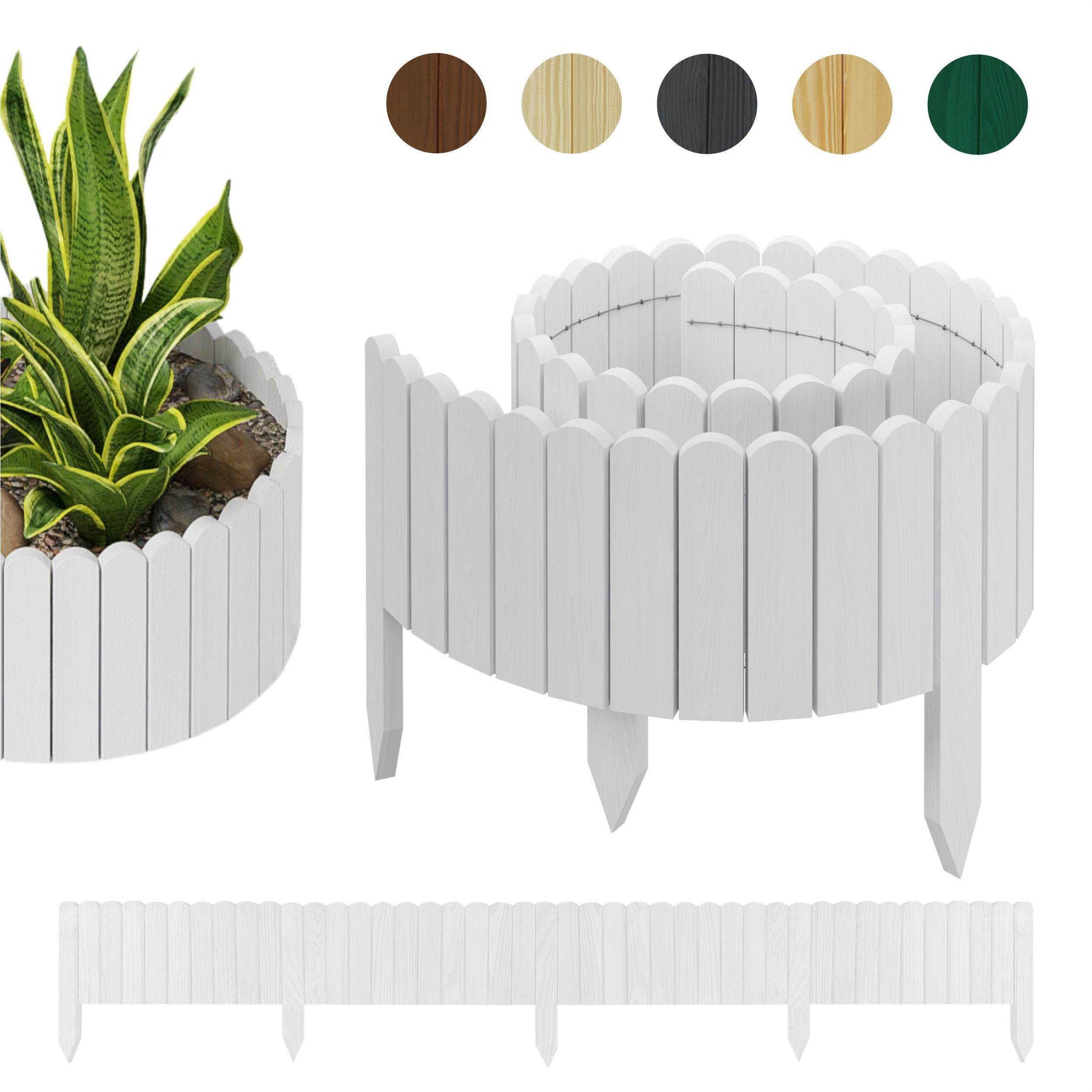 be4nature Palisade Beeteinfassung Beetumrandung Rasenkante Flexibler Umrandung Rollborder, LxH: 200x30 cm, Alpinweiß, Umzäunung sus Holz Garten Dekozaun Beeten Blumenbeeten Kräutergarten