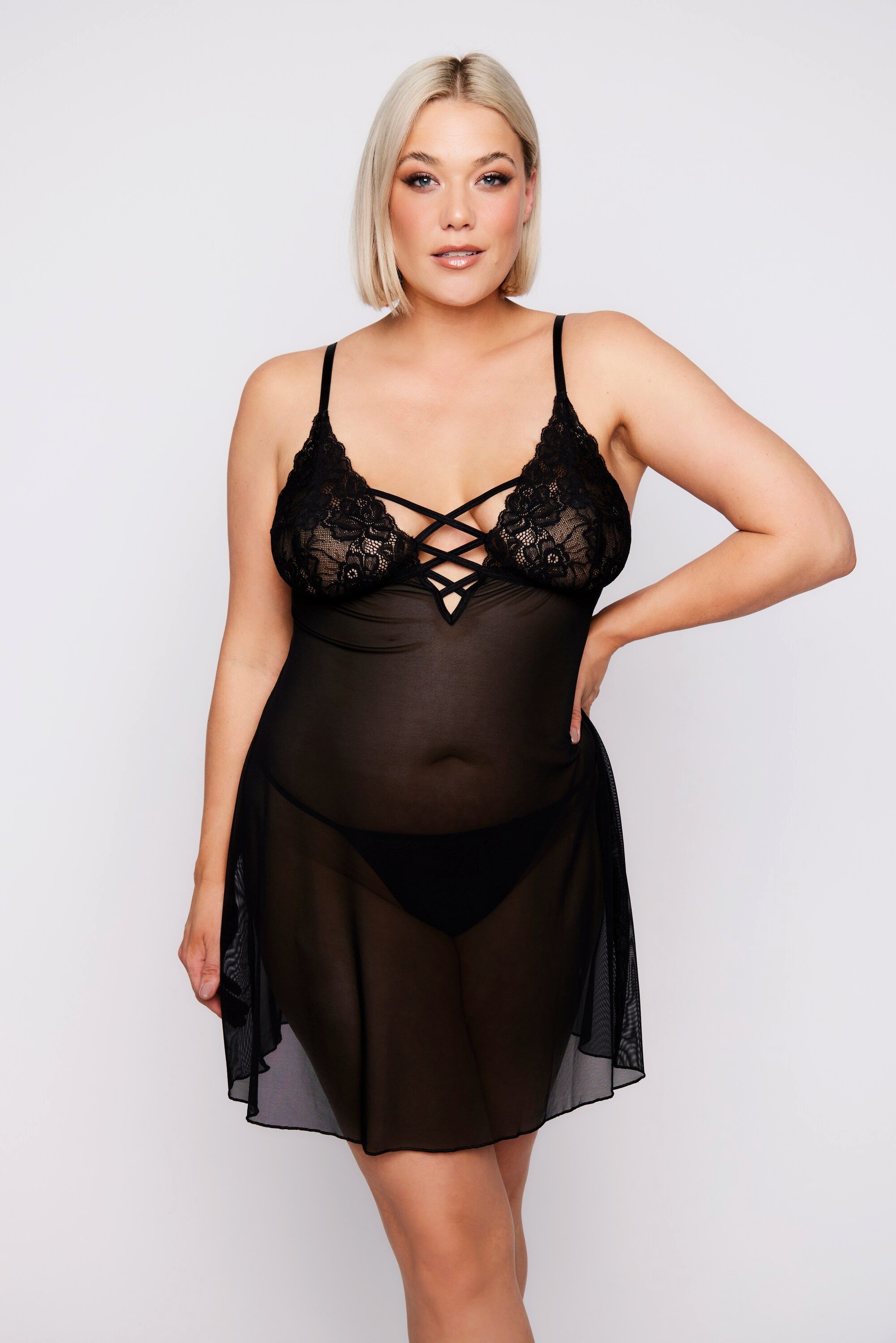 Ulla Popken Nachthemd Negligée mit String