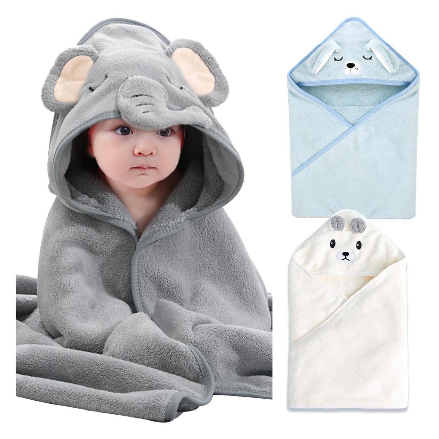 LuxusKollektion Kapuzenhandtuch Kapuzenhandtücher Baby 3er-Set 80x80cm Grau/Weiss/Blau, (3-St)