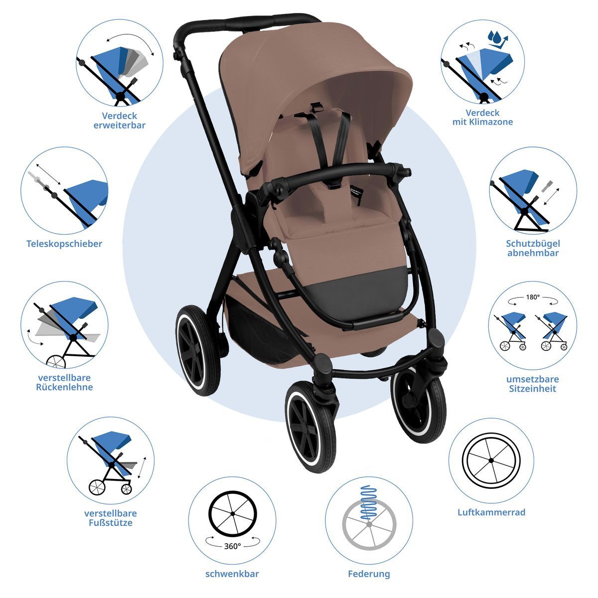 ABC Design Sportbuggy Samba 2 - Dark Beige, Sportwagen mit Liegeposition - klein zusammenklappbar bis 22 kg