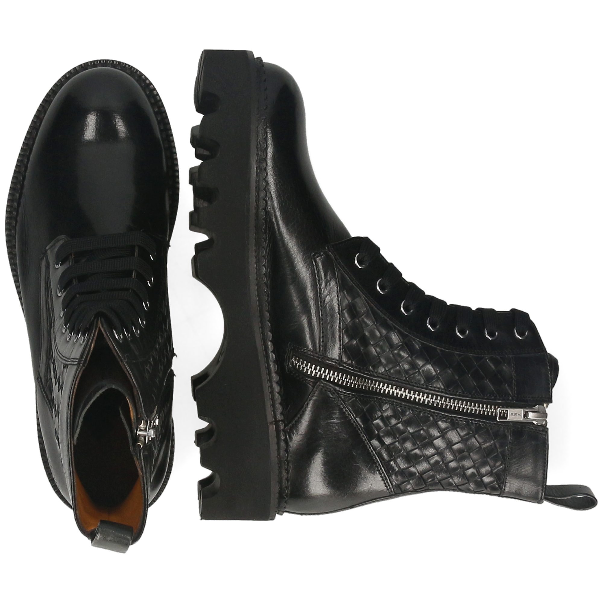 Melvin & Hamilton Maria 18 Leder-Schnürstiefeletten für Damen Stiefelette Plateausohlen, Echtes Leder, Vegetabile Gerbung, Von Hand geflochten