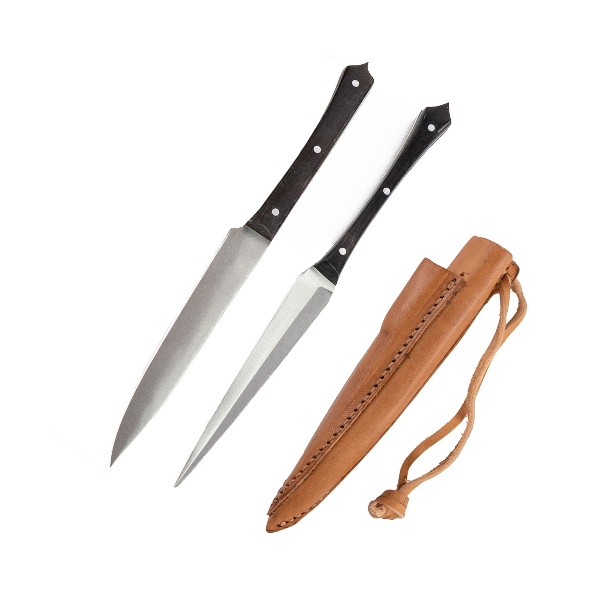 Besteck-Set Mittelalter-Besteck Set Typ 7 mit Doppellederscheide schwarzer Griff
