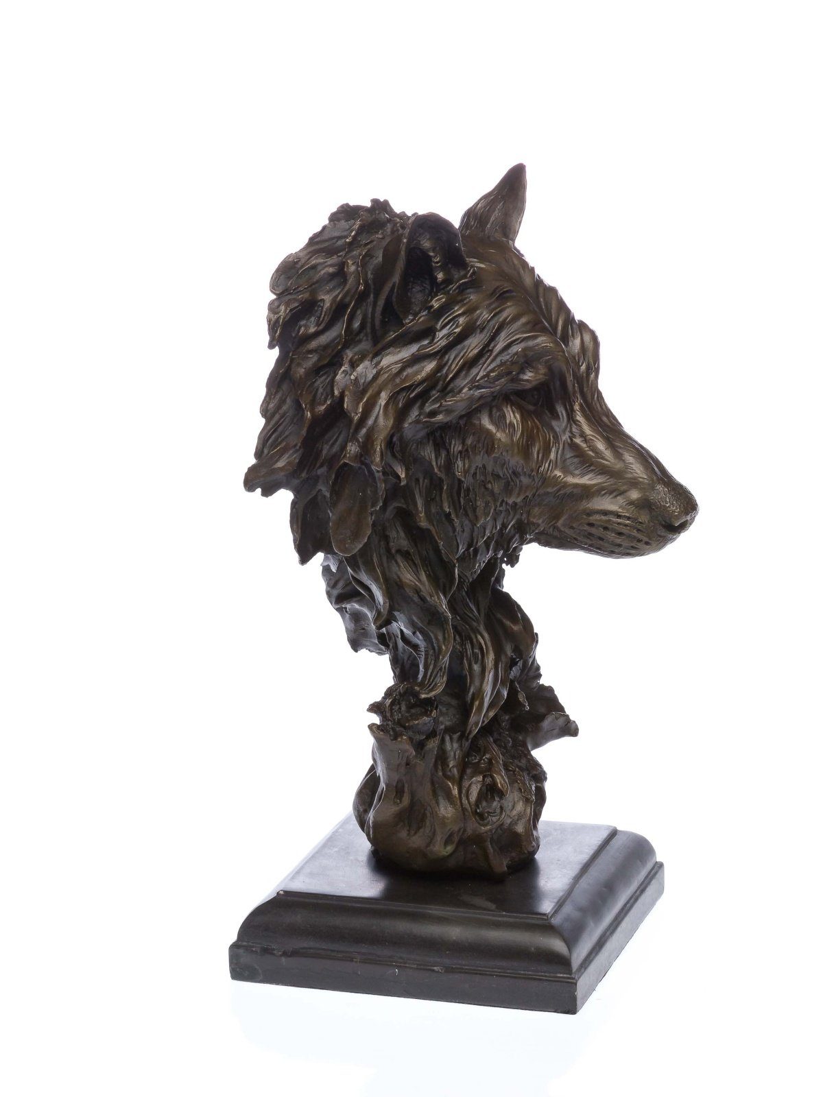 Aubaho Skulptur Bronzeskulptur Büste Wolf Bronze Figur Skulptur 37cm Kunst Antik-Stil
