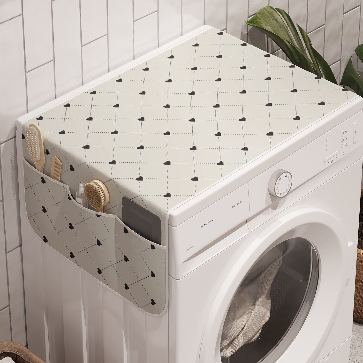 Trockner, Badorganizer Shapes Herz Anti-Rutsch-Stoffabdeckung Waschmaschine punktierte für Abakuhaus und Abstrakt und