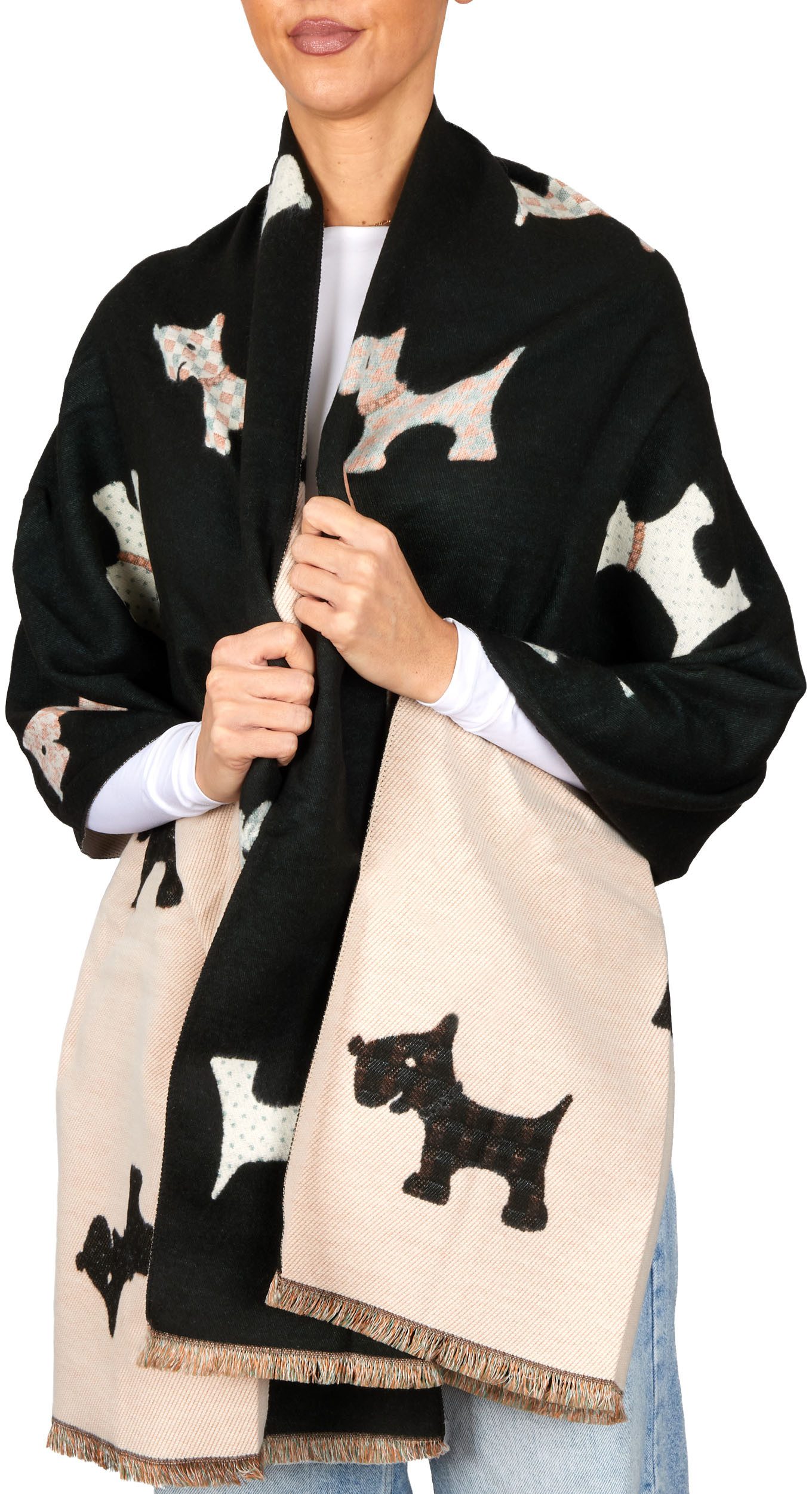 BRUBAKER Schal Cashmirillo Damen Schal mit Hunde Muster - Warm und Kuschelig, (Herbstschal Winterschal, 1-St. Weiches Kaschmir-Gefühl), Damenschal für Herbst und Winter