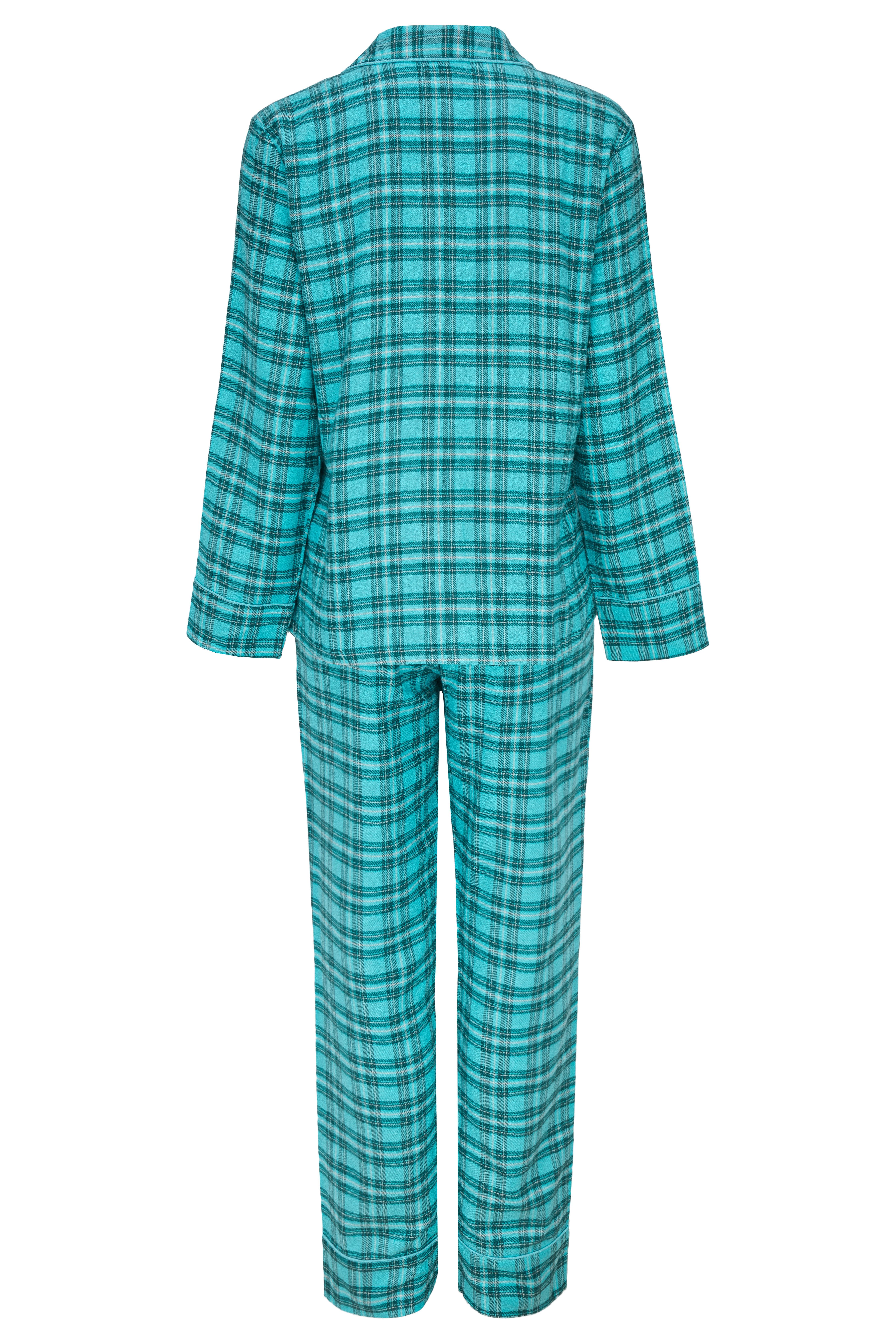 SNOOZE OFF Pyjama Schlafanzug aus Flanell in türkisem Karomuster (2 tlg., 1 Stück) mit Kontrastpaspel-Details